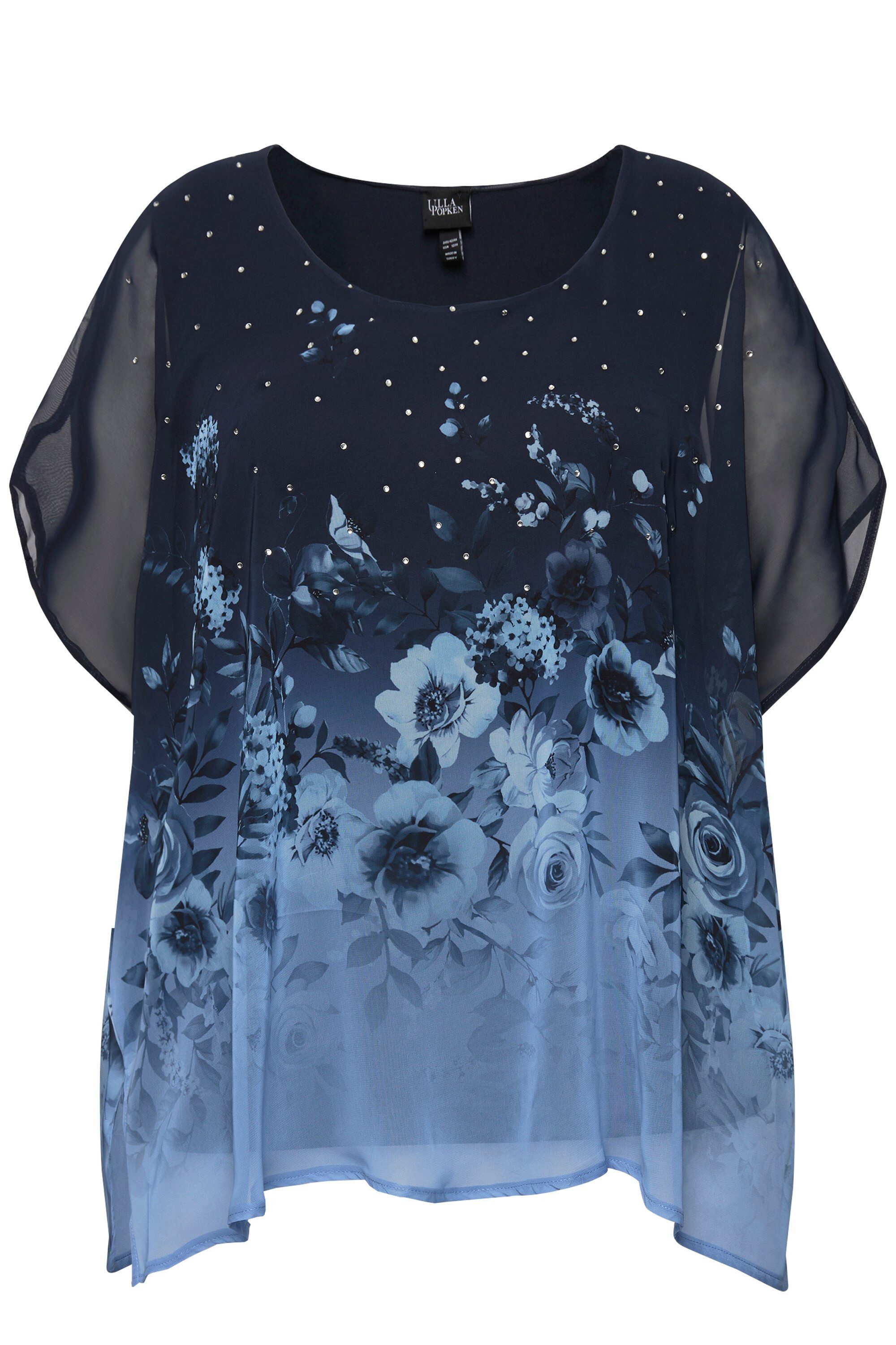 Ulla Popken Druckbluse Blusenshirt oversized Chiffon mit Blüte Jersey günstig online kaufen