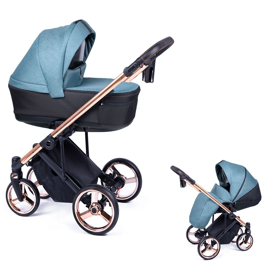 babies-on-wheels Kombi-Kinderwagen 2 in 1 Kinderwagen-Set Fado - 14 Teile - in 24 Designs Türkis = Gestell gold