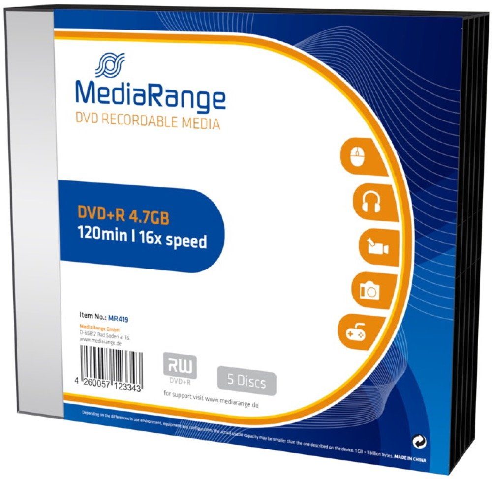 Mediarange DVD-Rohling 5 Mediarange Пробелы DVD+R 4,7GB 16x Slimcase