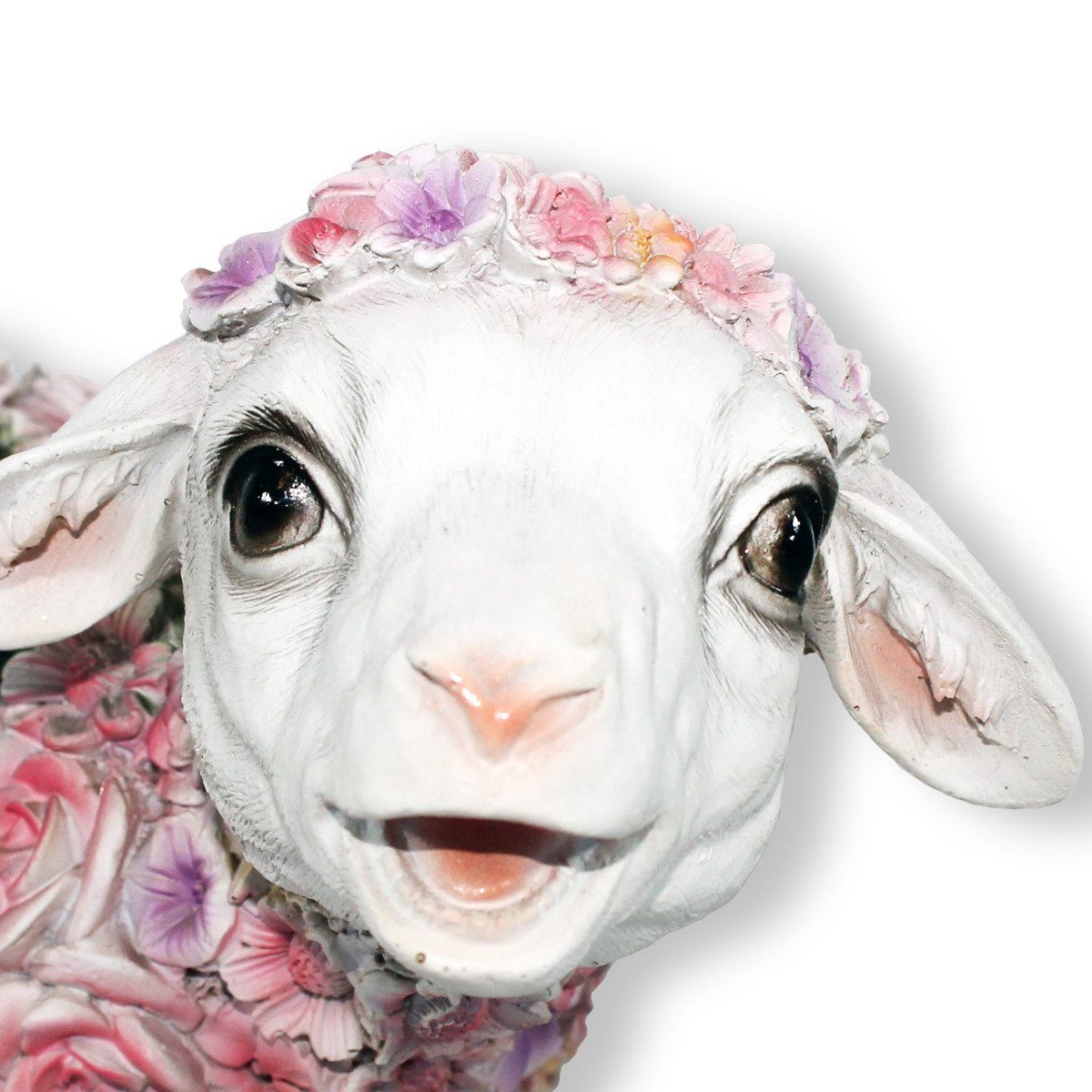colourliving Tierfigur Lamm Figur stehend Handbemalt, Blumenlamm Detailreich Wetterfest, Lämmchen, Deko Extrem