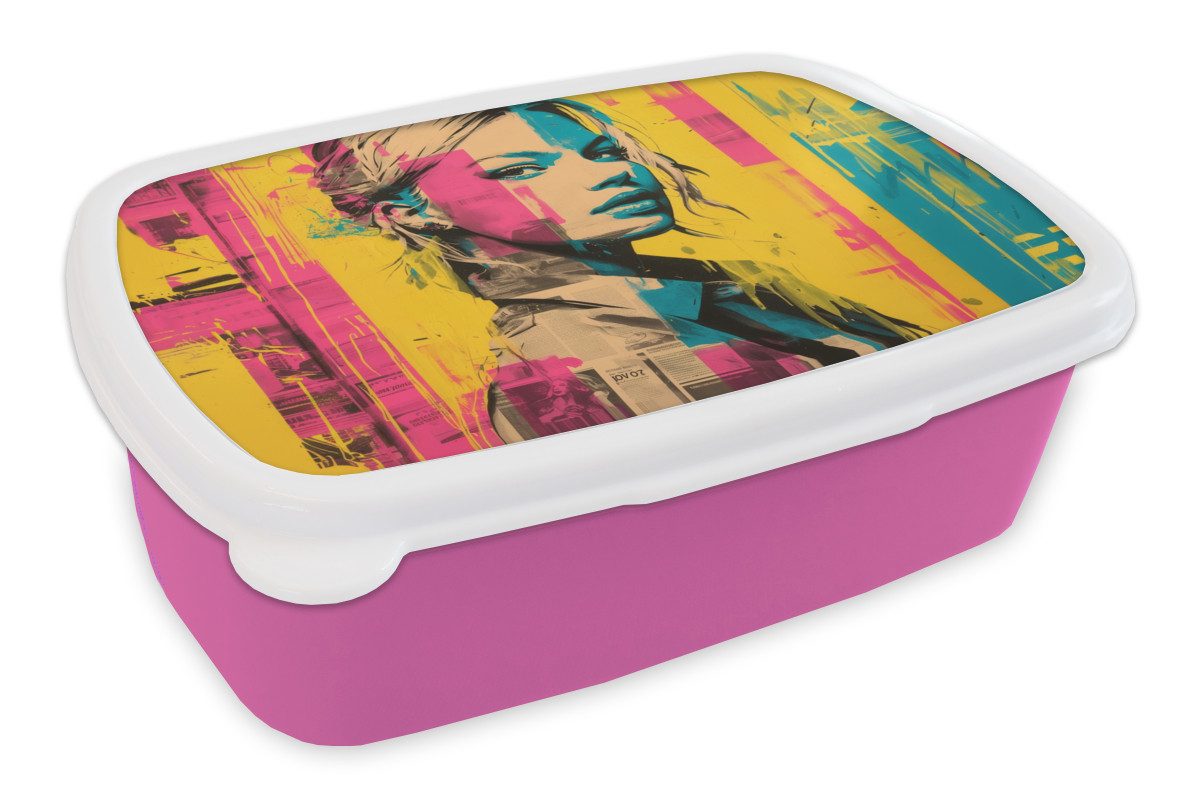 MuchoWow Lunchbox Frau - Malstreifen - Farbig, Kunststoff, (2-tlg), Brotdosen, Lunch Box, Brotbox für Kinder und Erwachsene