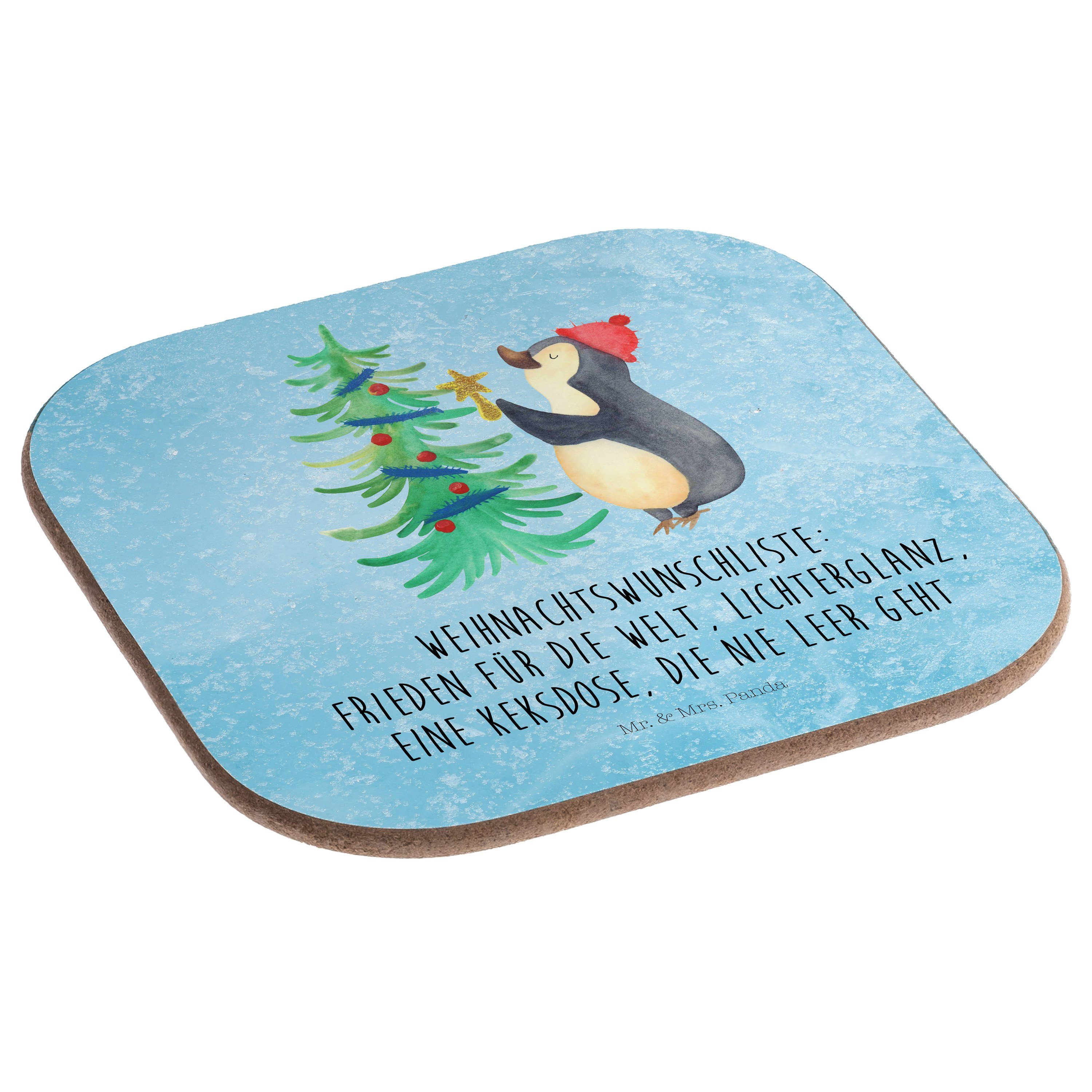 Mrs. Mr. & Eisblau Pinguin - Weihnachtsbaum Panda - Winter, Weih, Geschenk, Getränkeuntersetzer Bierdeckel, 1-tlg.