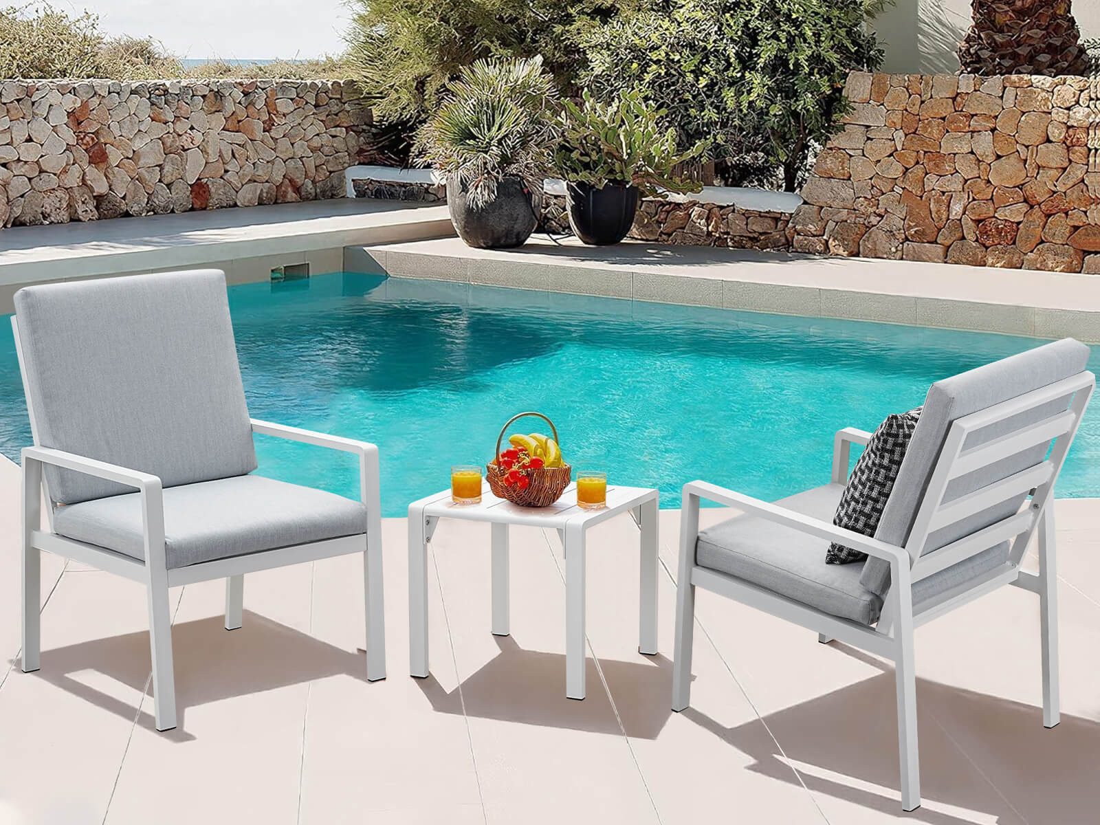 MeXo GartenloungeSet Aluminium GartenmöbelSet, (Balkonmöbel Set, 3