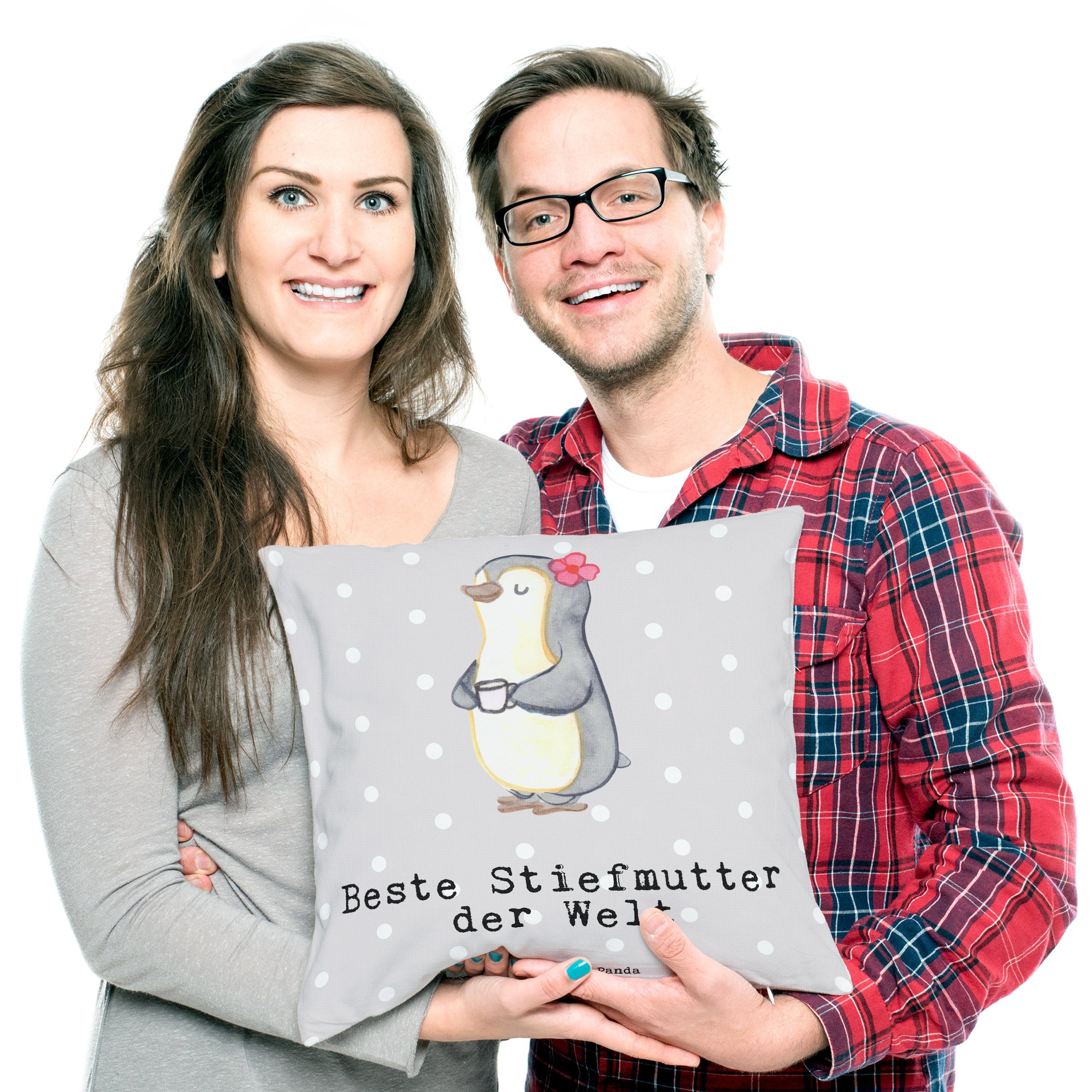 Beste - der & Danke Pinguin Pastell Dekokissen Grau Welt Panda - Mr. Geschenk, Mrs. Stiefmutter