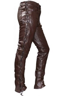 German Wear Lederhose GW860 Brown Lederjeans Büffelleder geschnürt Braun