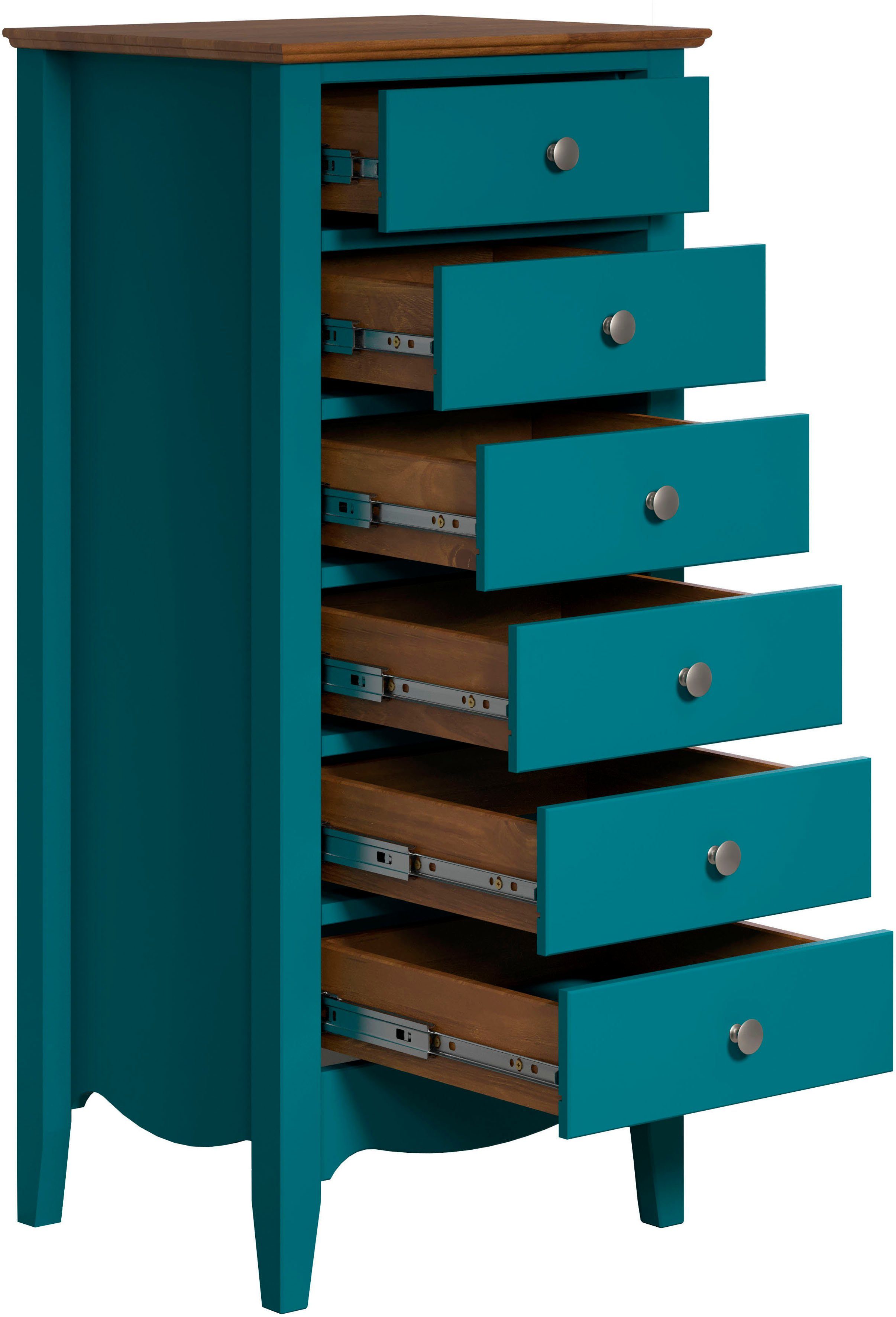 INTER-FURN Kommode Lissabon, Kiefer teilmassiv, 6 Schubkästen, Metallgriffe, B/H/T: 50/110/42 cm