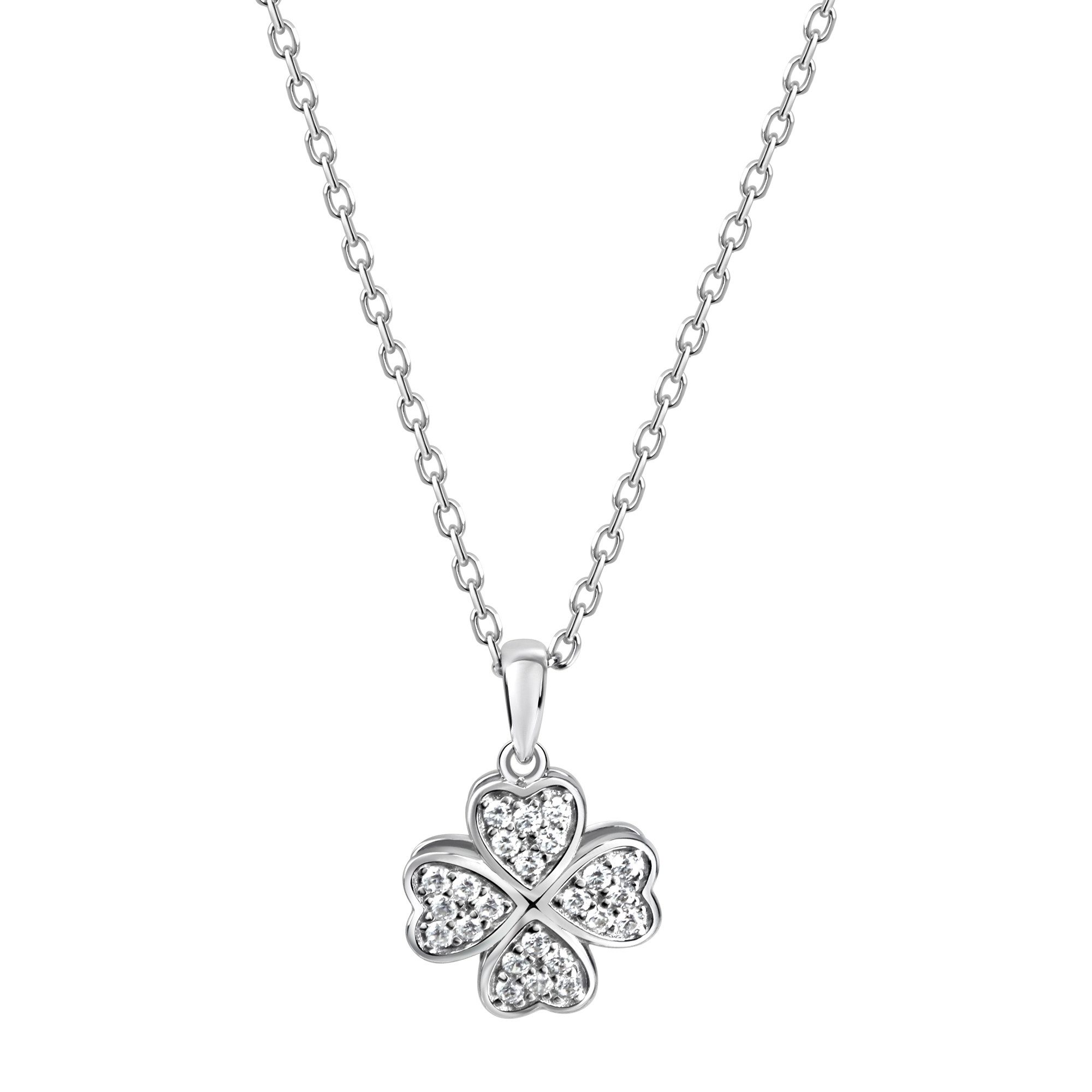 Kette mit Anhänger 925 Sterling Silber rhodiniert Kleeblatt Zirkonia
