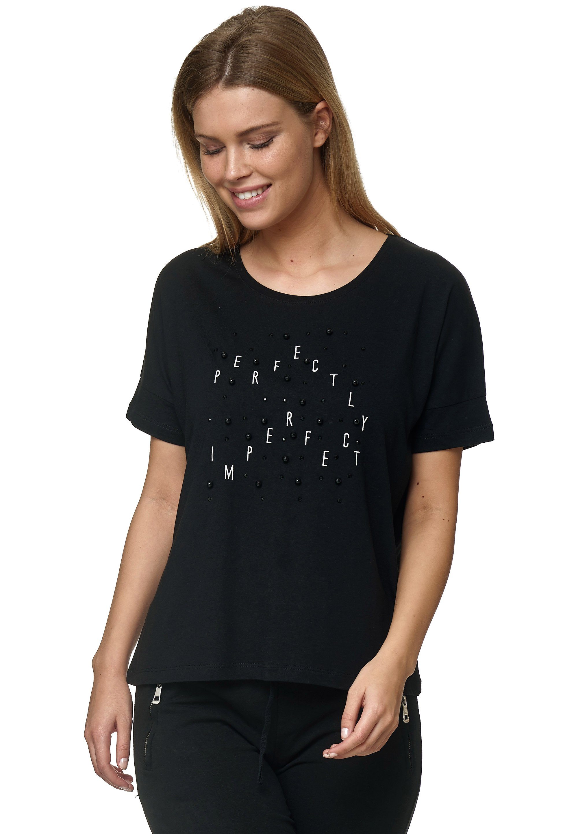 Print Perlen-Besatz T-Shirt mit und Decay