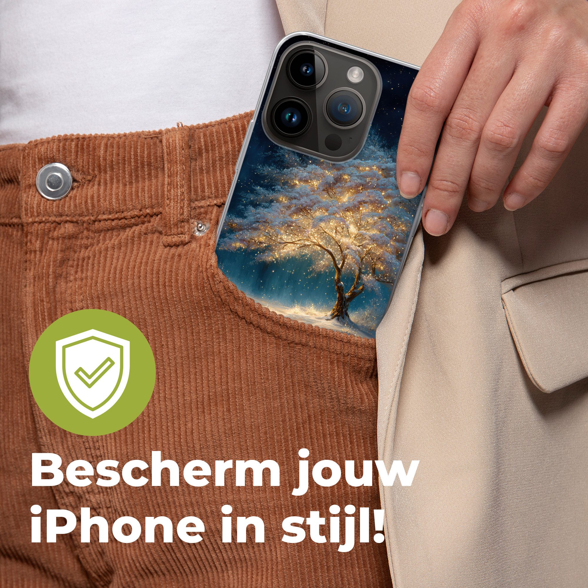 MuchoWow Handyhülle für Apple iPhone 14 Pro Baum des Lebens - Nacht - Dunkelheit - Blau, Smartphone-Bumper, Print, Handy Schutzhülle Dünn