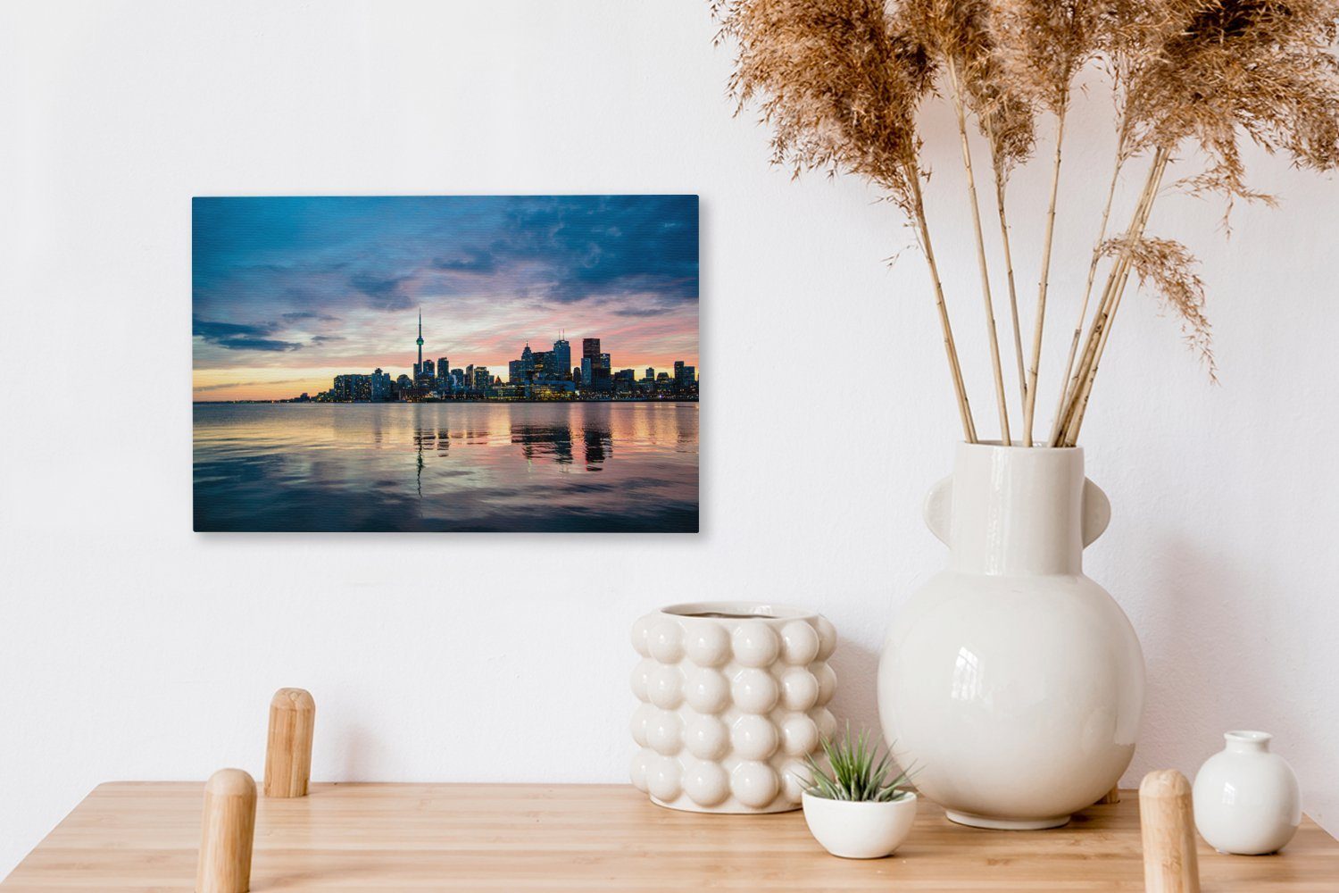 kanadischen 30x20 hinter Leinwandbilder, Sonnenuntergang Leinwandbild Wanddeko, St), OneMillionCanvasses® cm Wandbild (1 Aufhängefertig, der Stadt Toronto,