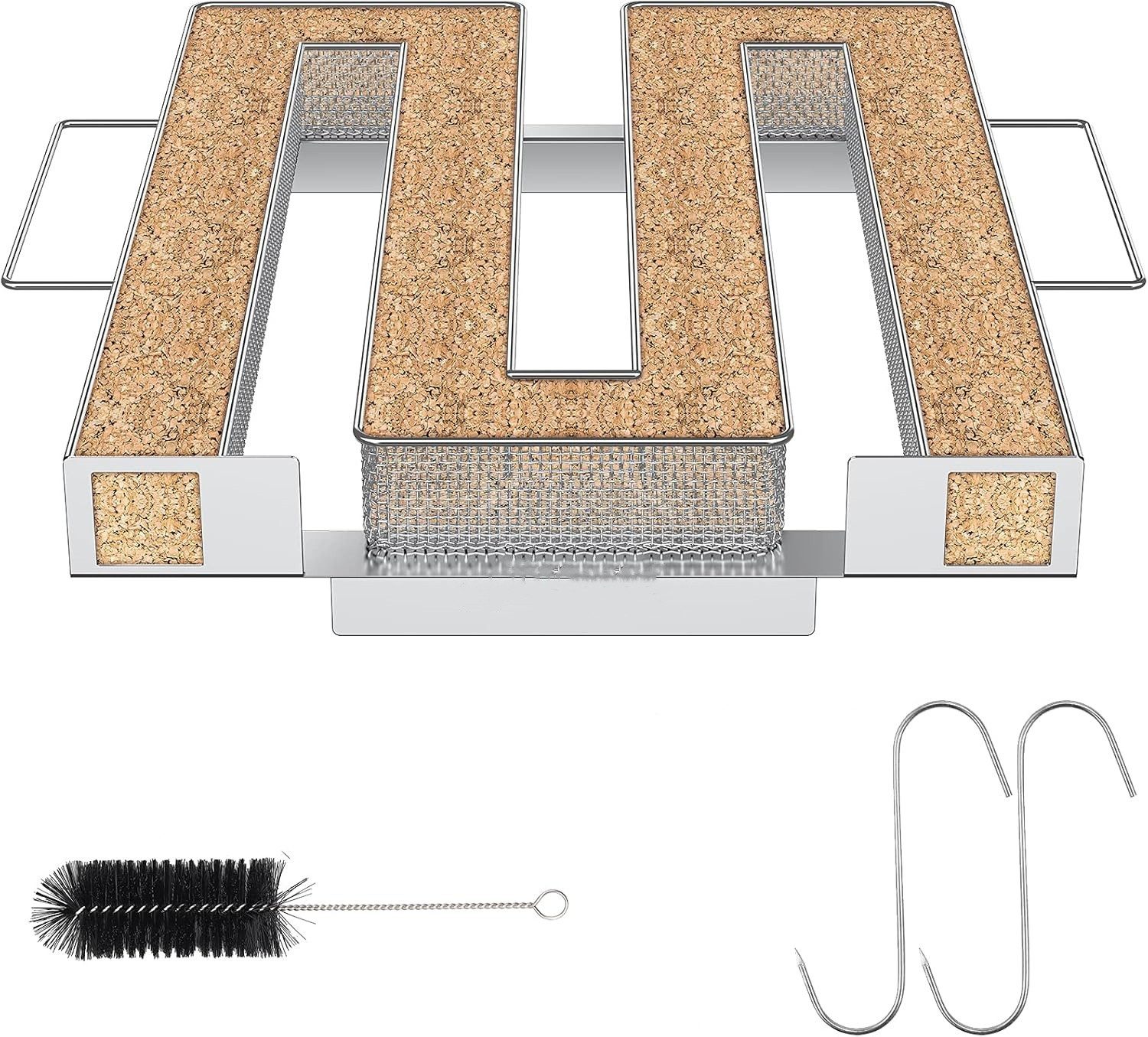 Kityhome Räucherbox Grillrost Edelstahl inkl. 2 Haken + Bürste Für Camping & Grillabende 1x Kaltrauchgenerator, 1x Edelstahlbürste, 2x Edelstahlhaken