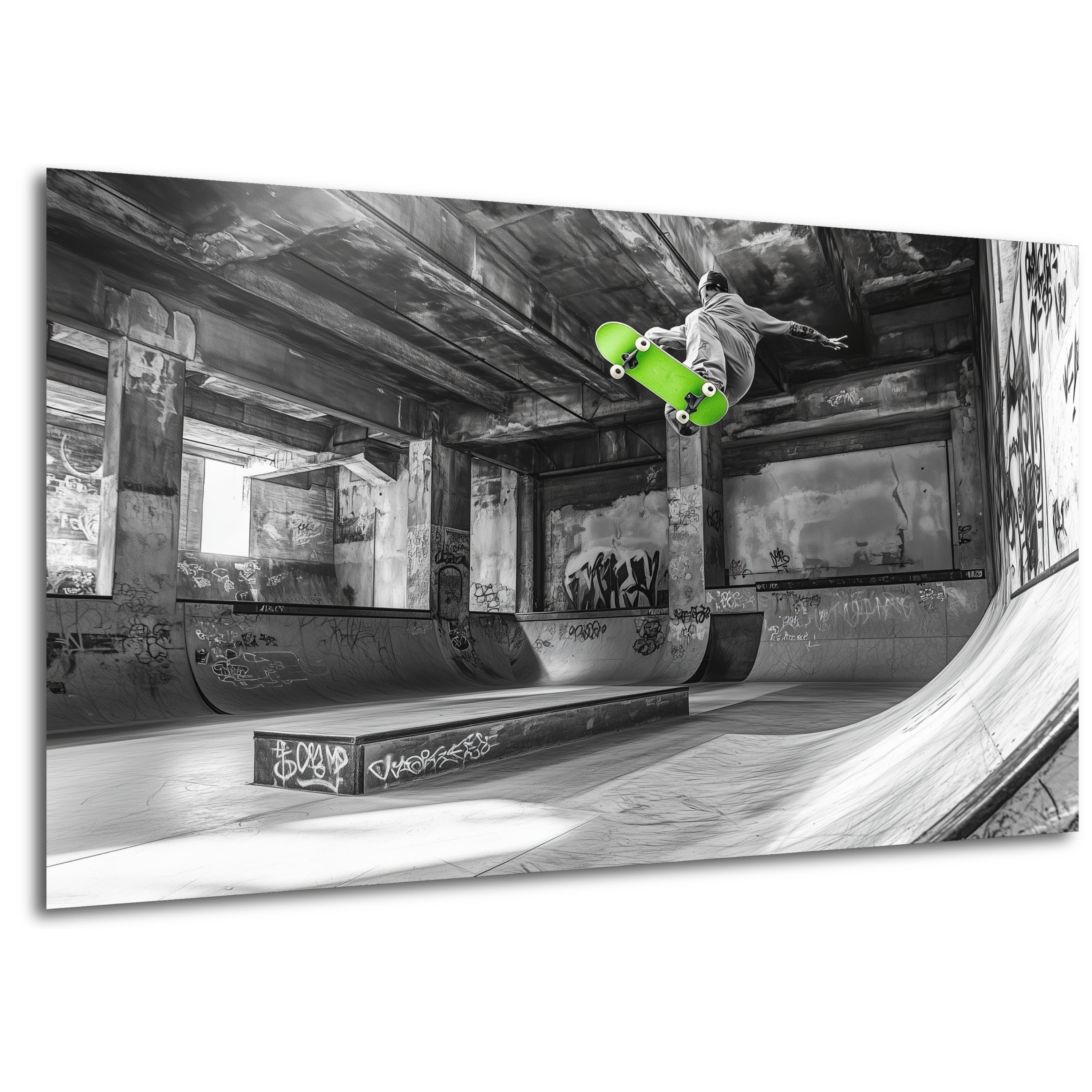 DARO Design Leinwandbild Modern Abstrakt Wandbilder XXL Wandbild Wand Deko Leinwand Изображения, (Grünes Skateboard - Bild groß Wohnzimmer Schlafzimmer Küche Esszimmer Einteilig Querformat Fotodruck Leinwände Wanddeko Abstrakte Kunst Boho), 30x20cm
