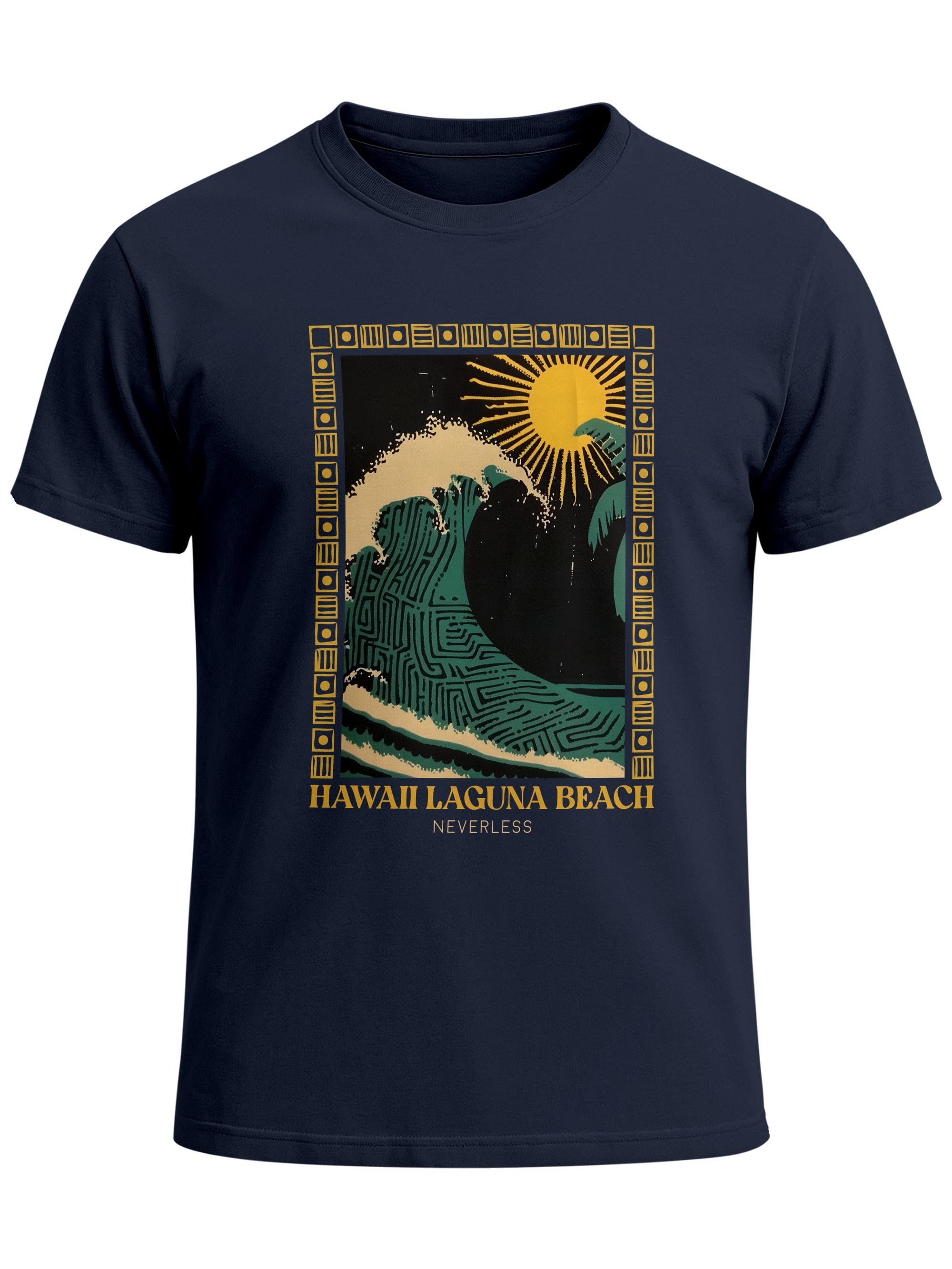 Neverless Print-Shirt Herren T-Shirt mit Print Aufdruck Surfing Welle Big Wave Hawaii mit Print