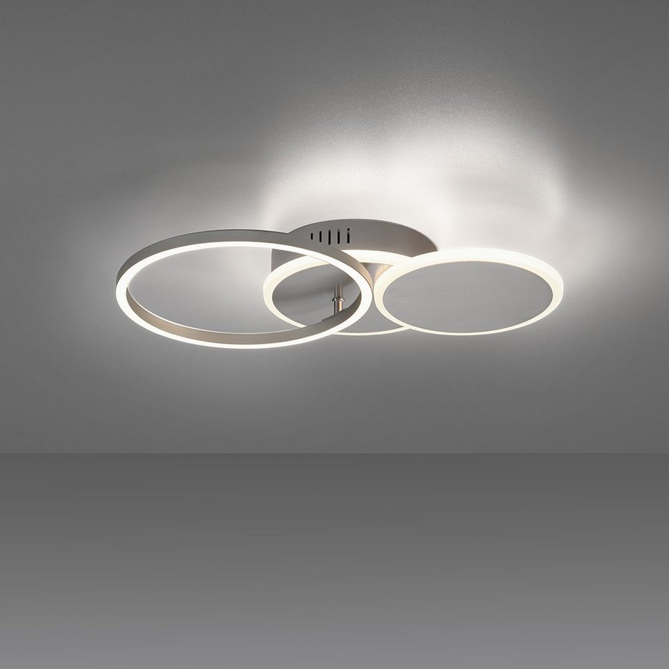 SellTec LED Deckenleuchte LED Deckenleuchte BAIKAL rund, An/Aus,  1xLED-Board/36,00Watt, warmweiß, Lichtfarbe warmweiß, Deckenlampe Ringe  silber