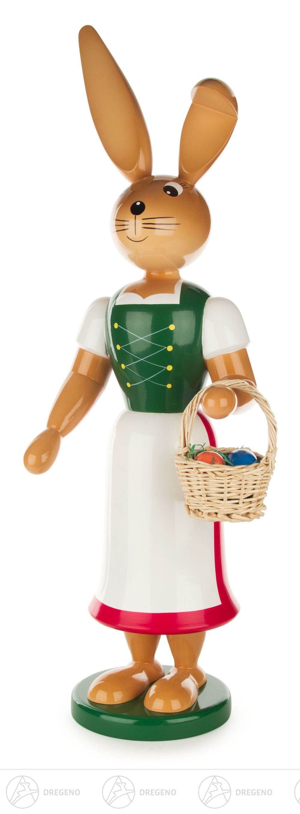 Dregeno Erzgebirge Osterhase Osterhäsin Häsin mit langem Rock und Schürze Höhe = 55cm NEU