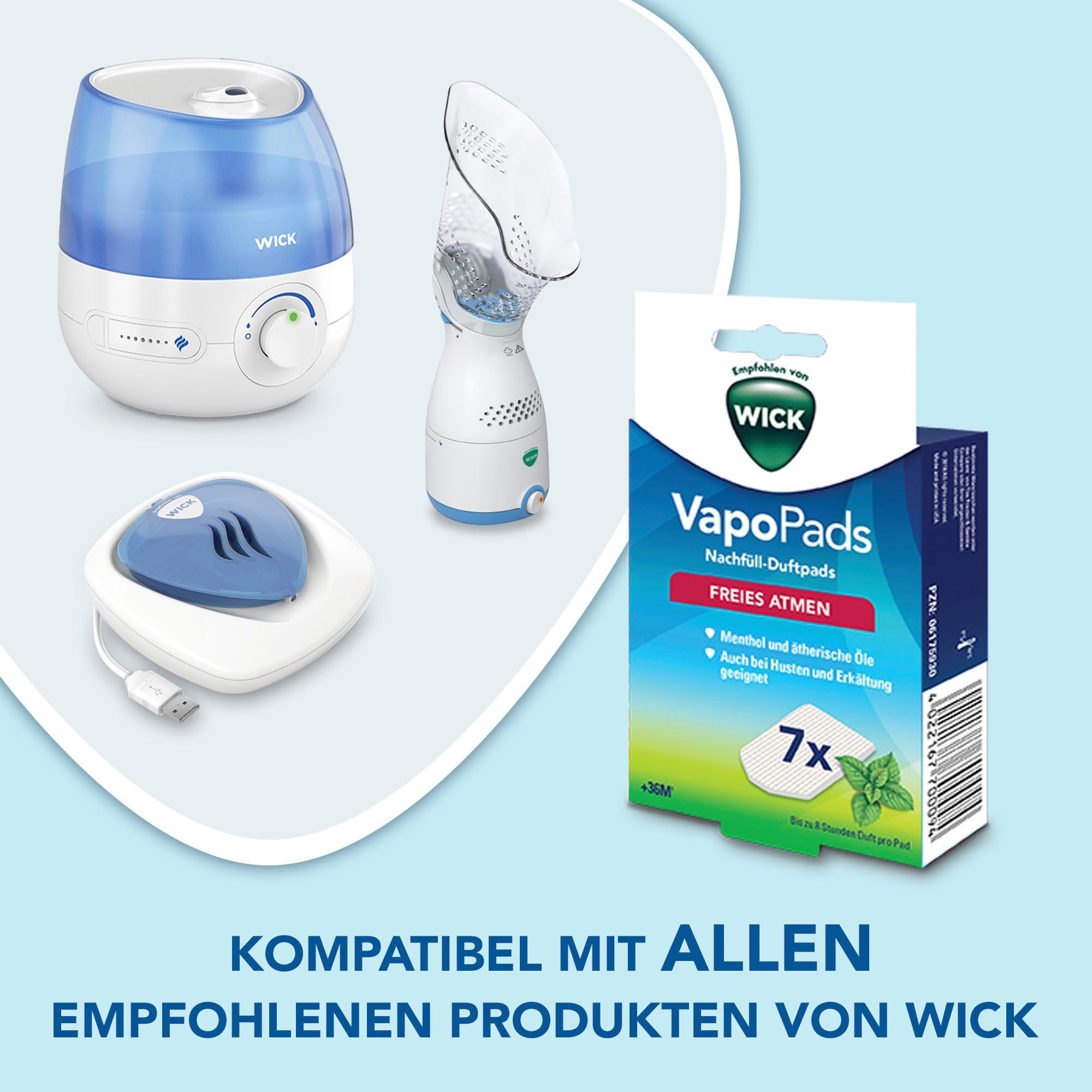 WICK Inhalations-Zusatz VapoPads Menthol - VH7 Packung, 7-tlg., Passen zu unseren Luftbefeuchtern, Inhalatoren & Diffusoren, 7er-Pack