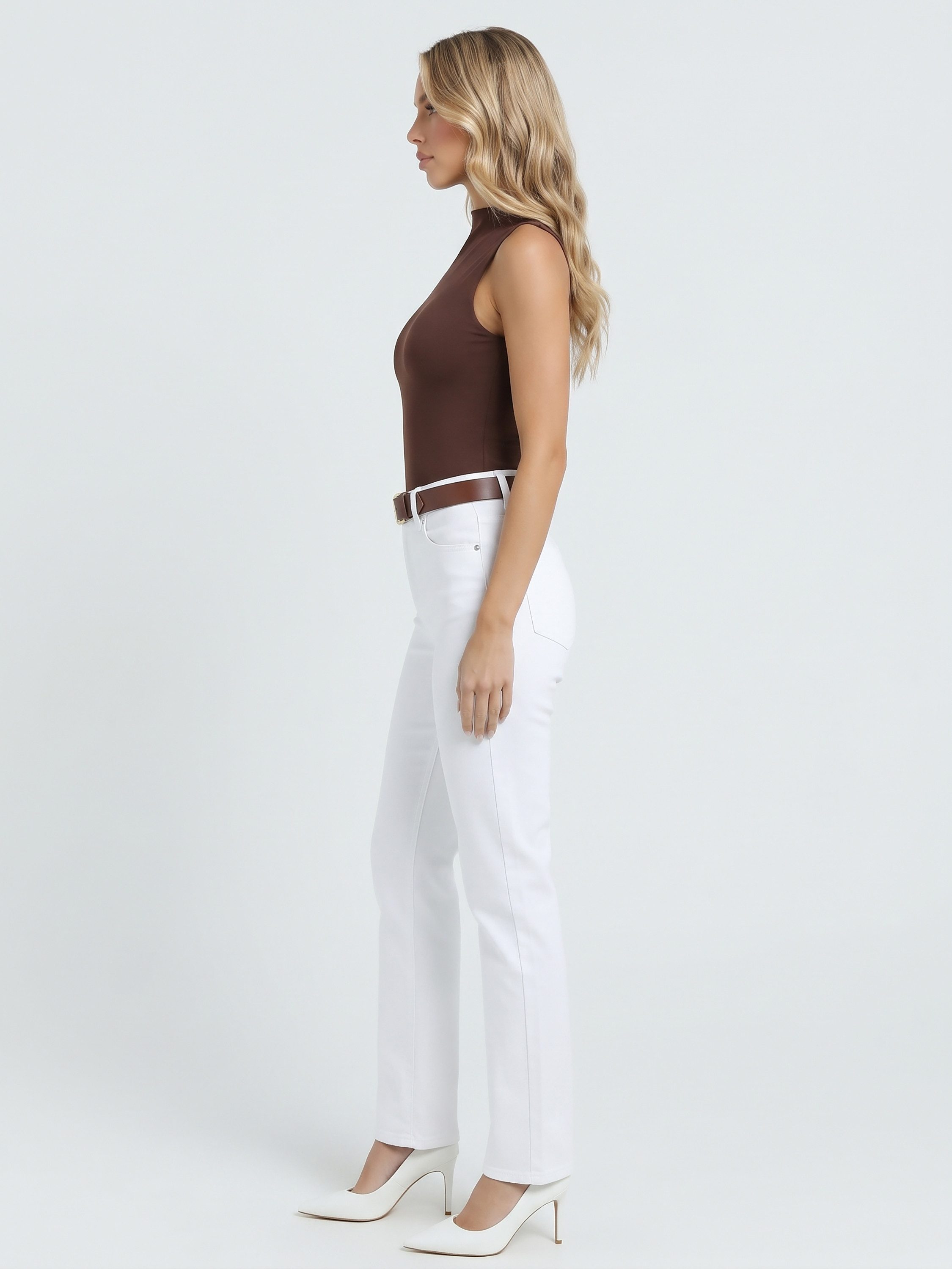 ESRA Stoffhose Stretch Hose Damen Regular Stoff-Hose Damen Elegant Hose elastisch Straight Damen Hose Elegant Business Hose weiß Stoffhose High Waist – Bild 5 von 5