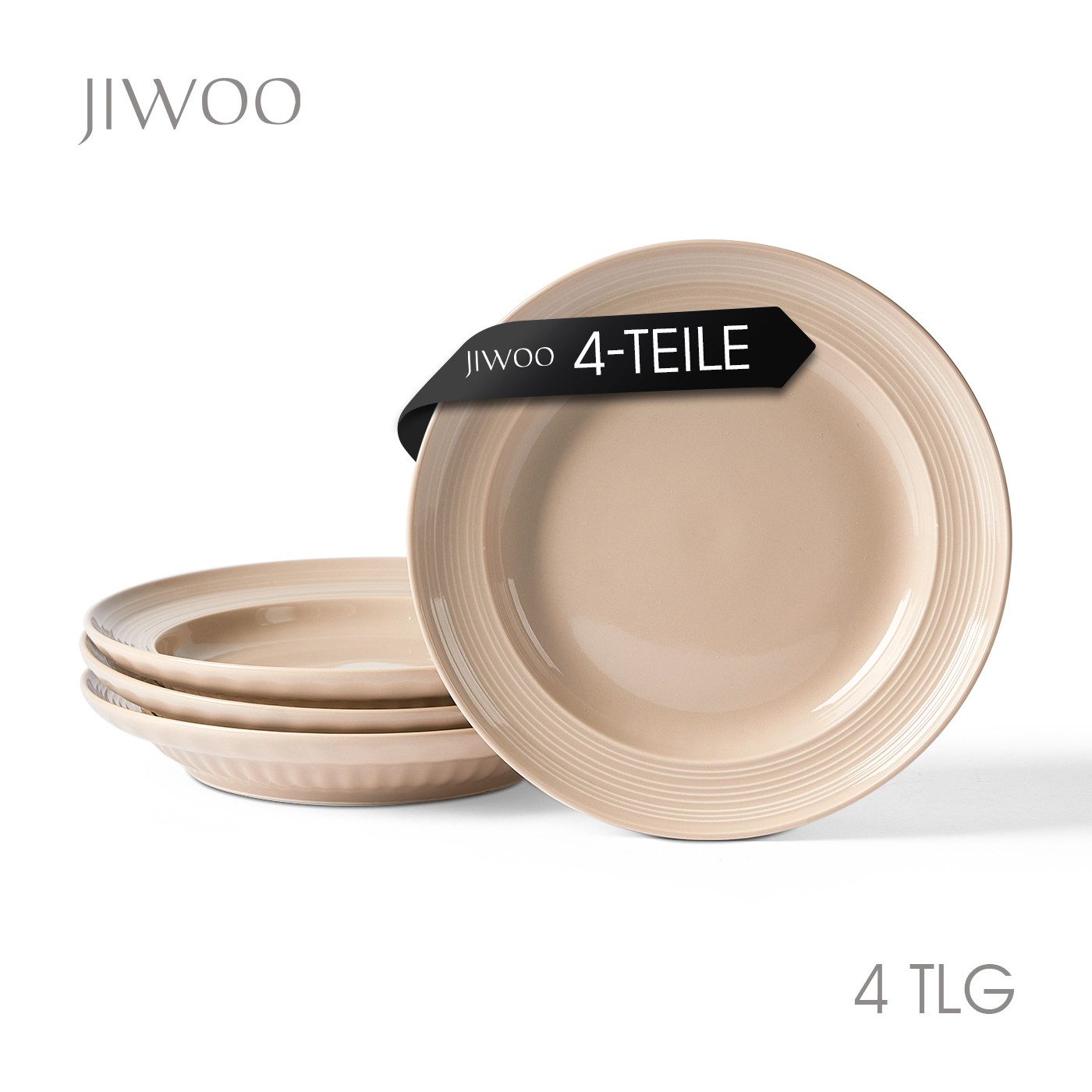 JIWOO Speiseteller 4er Ø20,4cm, Frühstücksteller Pastateller Teller Brotteller Plate, (4 St), Plate Hochwertiges Tellerset Braun Mikrowellenofen Spülmaschine