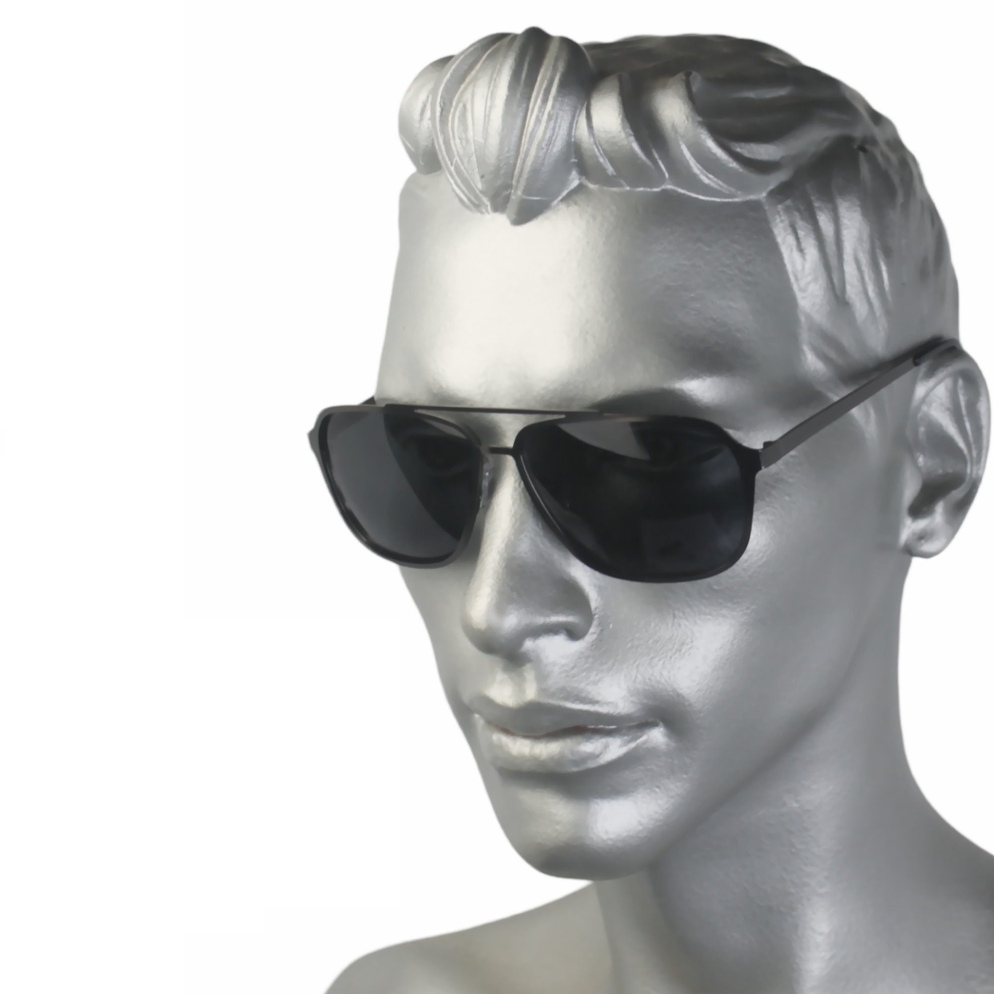 Rennec Sonnenbrille Herren Pilotenbrille Polarisiert Schwarz Eckig mit Hardcase (Polbrille mit schwimmfähiger Brillenbox) Gläser UV400 Getönt, leichtes stabiles Edelstahl Gestell