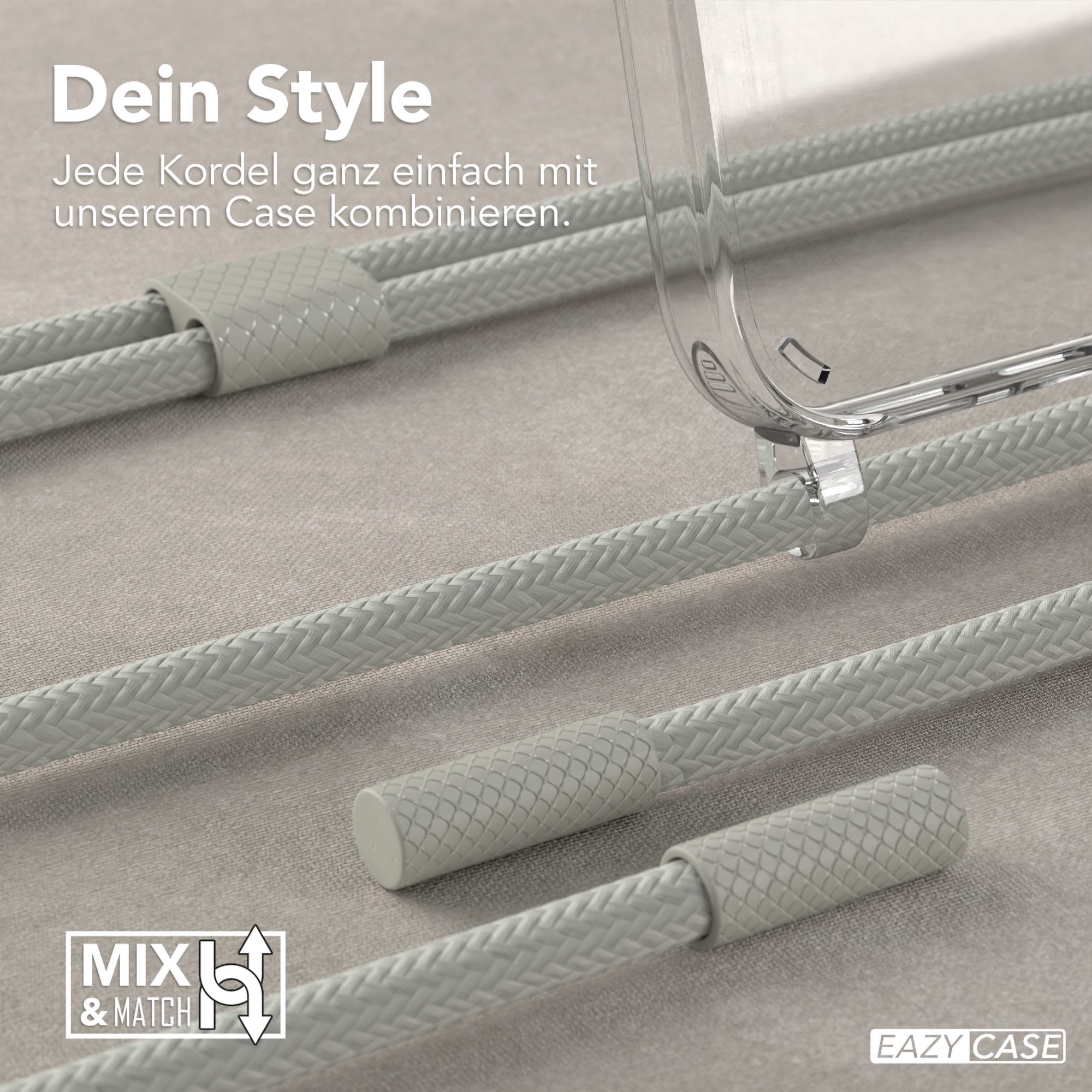 EAZY CASE Handykette Silikon Kette Unifarbe für Apple iPhone 16 6,1 Zoll, Schutzhülle zum Umhängen Hülle mit Umhängeband Kettenhülle Grau Taupe – Bild 4 von 5