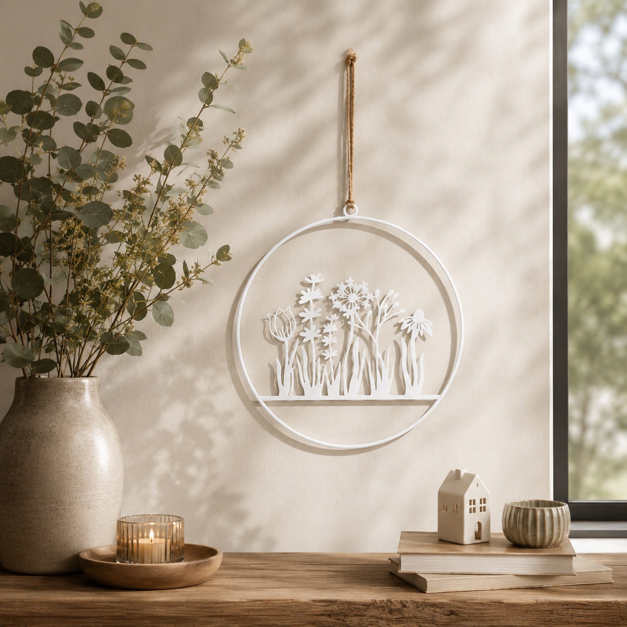 UNUS HOME Wanddekoobjekt Aufhänger Blumenornament (25cm), Hängedeko Wanddeko Fensterdeko Hausdeko Flurdeko