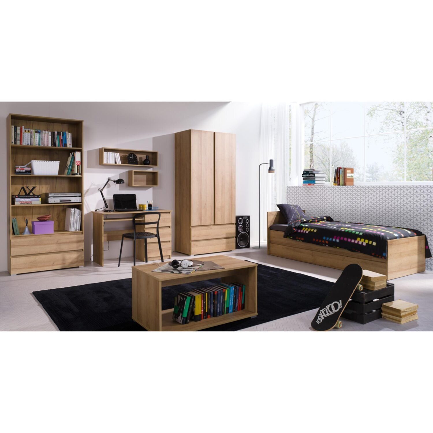 Beautysofa Bücherregal COSMO, Großes Standregal mit 2 Schubladen und 4 offenen Fächern, Breite: 92 cm