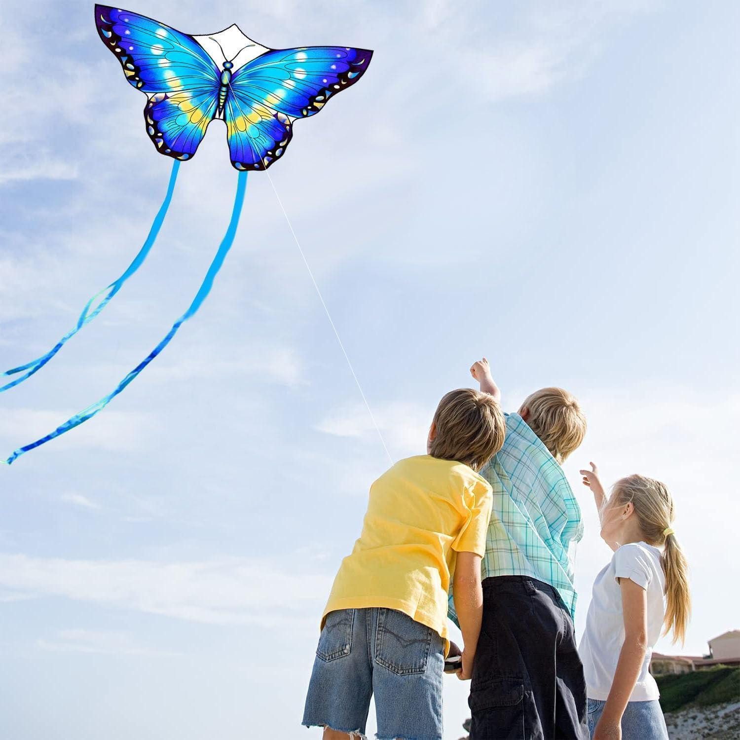 LuxusKollektion Flug-Drache Schmetterling Drachen Kite, Kinder und Erwachsene, 120x95cm, Blau