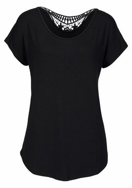 LASCANA Strandshirt mit Spitzeneinsatz, T-Shirt, lockere Passform, casual-chic