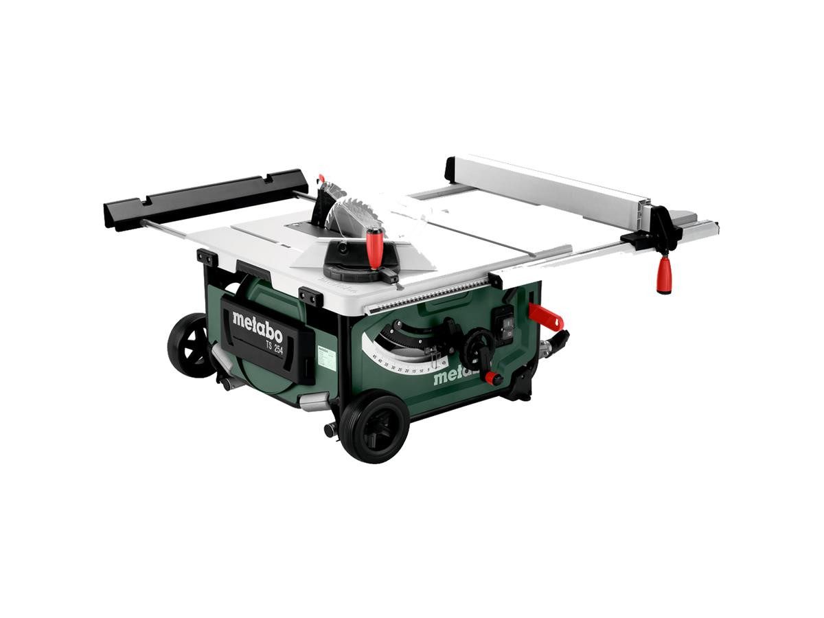 metabo Tischkreissäge TS 254 254mm, Set, 11-St., inkl. Sägeblatt, Parallel- und Winkelanschlag, Tischverlängerung, mit Untergestell und Trolleyfunktion