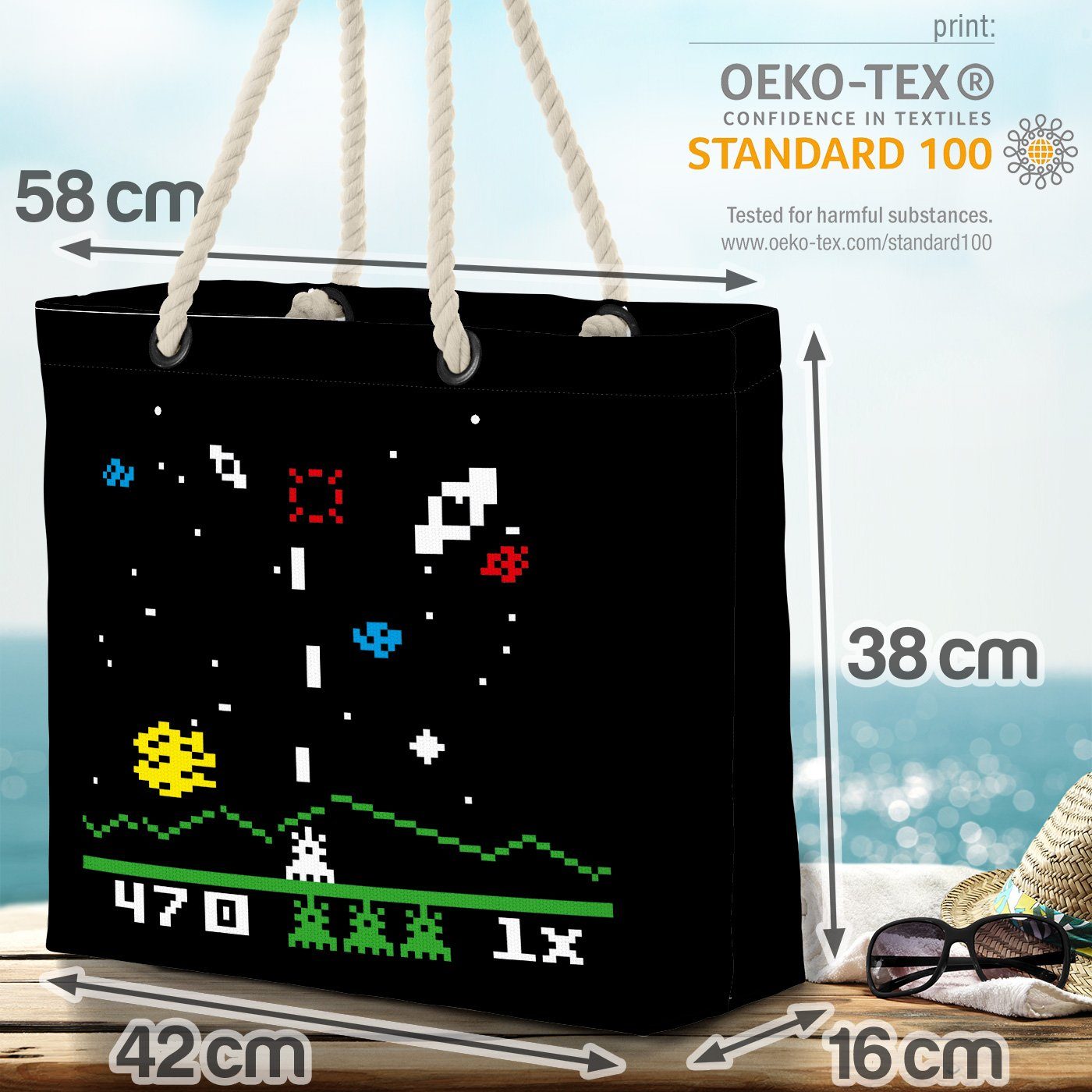 Sheldon space VOID bang big Invaders gamer game Beach blau (1-tlg), Strandtasche Shopper Bag