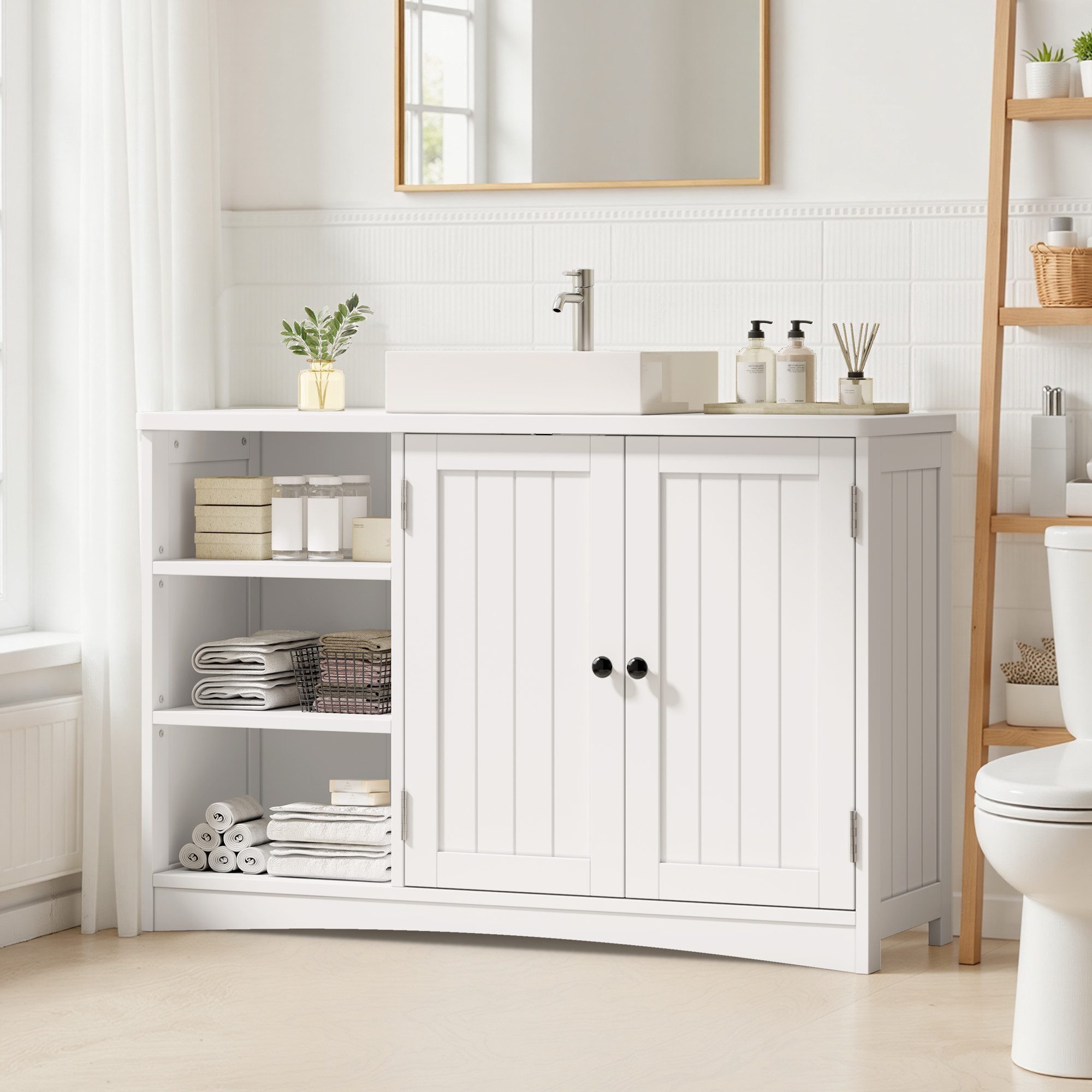 Blishom Waschbeckenunterschrank Waschbeckenunterschrank mit Siphonausschnitt, verstellbarem Boden Waschbeckenunterschrank, Unterschrank, Badmöbel, Badezimmer‑Sc – Bild 3 von 5