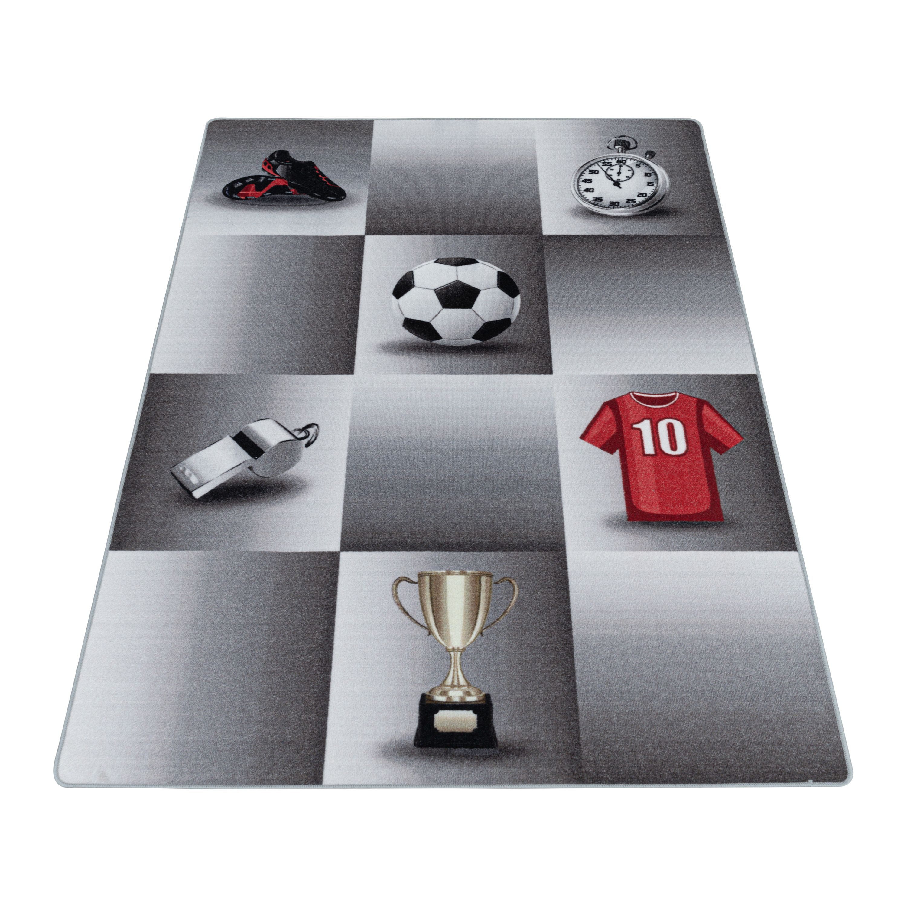 Teppium Teppich Fußball-Design, Rechteckig, Höhe: 7 mm, Kinderteppich Fußball-Design Teppich Kinderzimmer Rutschfest Waschbar
