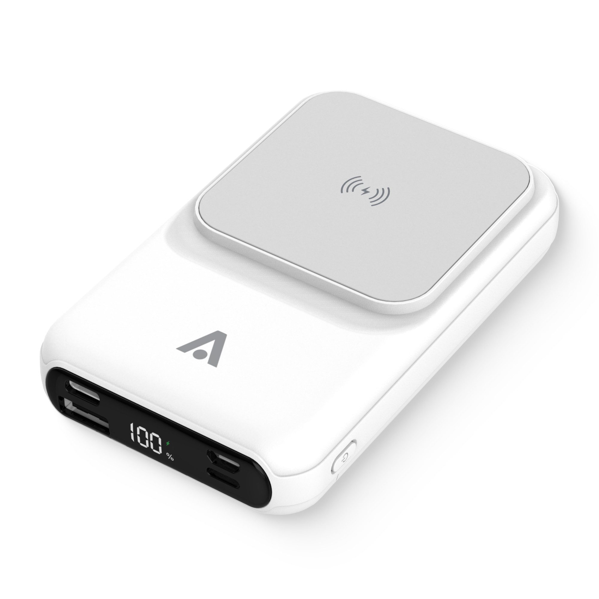 alkaya. Powerbank 10.000 mAh 3 in 1: Induktives Laden, Ports Powerbank Integrierte Kabel mit USB-A, USB-C und Lightning, Kompatibel mit MagSafe 10000 mAh, LED-Anzeige, Schnellladefunktion