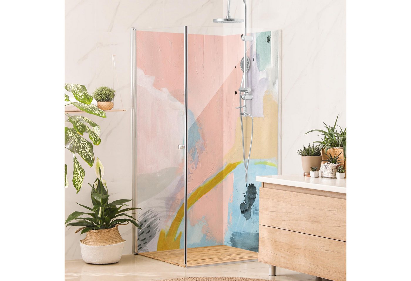 Thumbnail - Bilderdepot24 Duschrückwand Abstrakt rosa Duschrückwand ohne Bohren Dusche Motiv, (2-tlg., 0,61 mm starke Folie selbstkl...