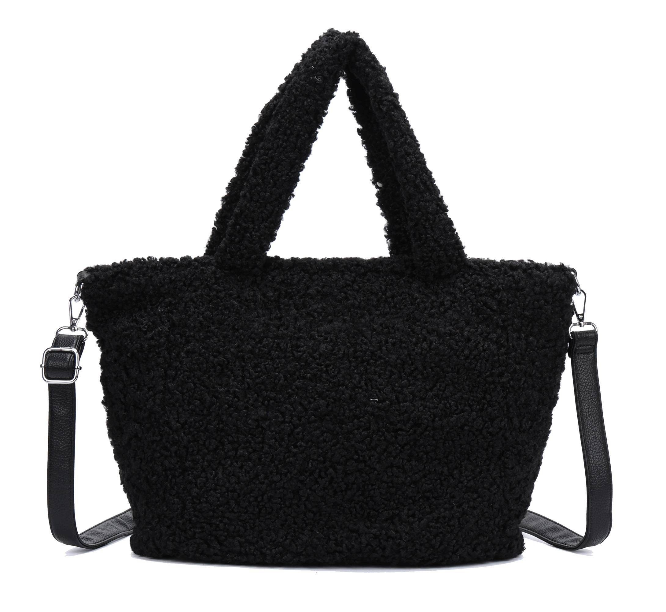 ITALYSHOP24 Schultertasche DAMEN TEDDY Plüsch Shopper TASCHE Tote Henkel Ba günstig online kaufen