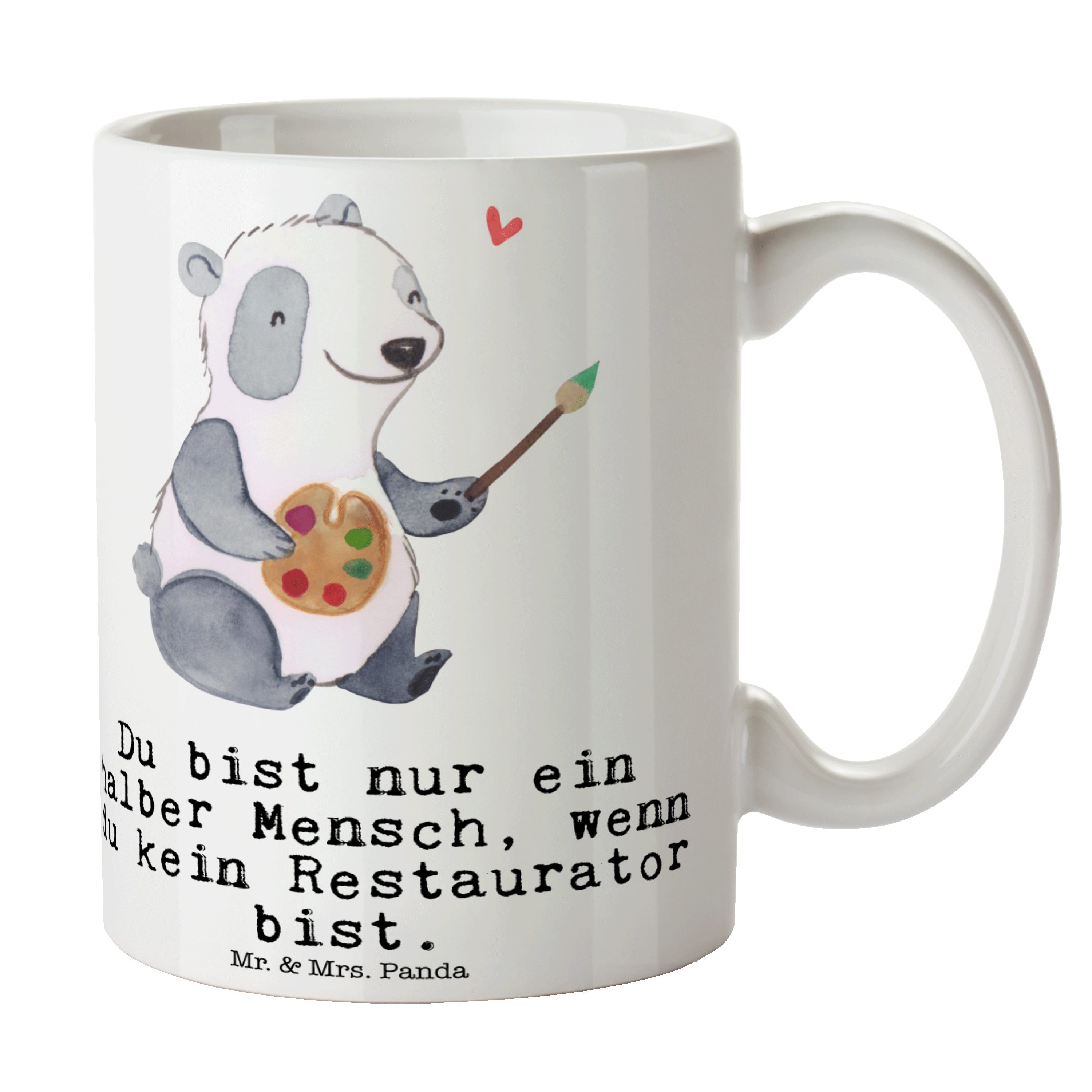 Mr. & Mrs. Panda Tasse Restaurator mit Herz - Weiß - Geschenk, Büro Tasse, Firma, Kaffeetass, Keramik