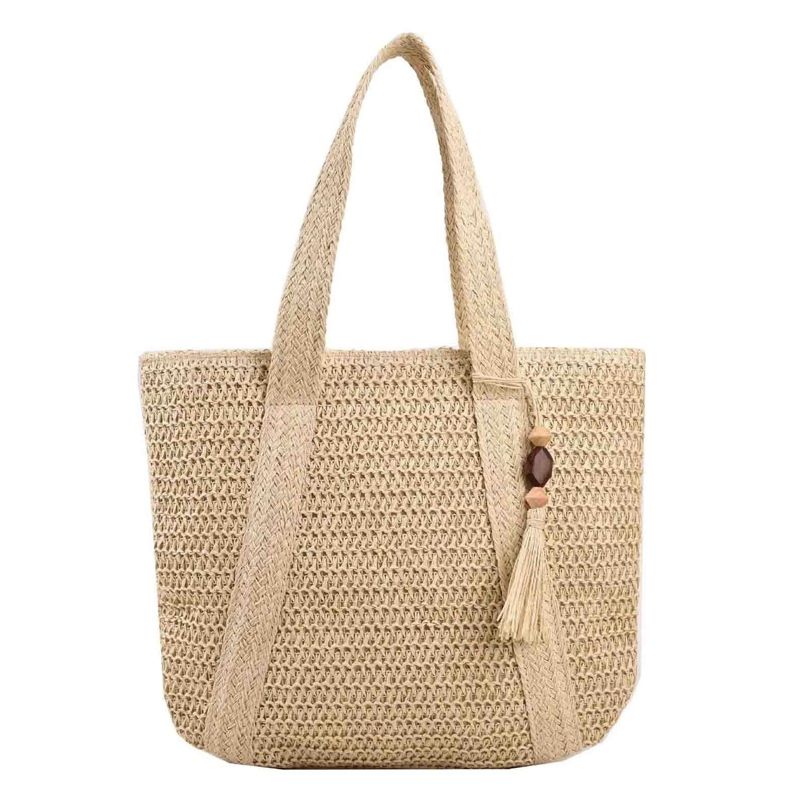 Zaewry Strandtasche Damen, Große Handtasche Damen, Leichte Schultertasche Boho, Shopper Tasche, Sommer Tasche Geflochten, Einkaufstasche Beach Bag
