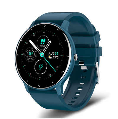 TPFNet SW01 mit individuell einstellbarem Display Smartwatch (Android), Armbanduhr mit Musiksteuerung, Herzfrequenz, Schrittzähler, Kalorien, Social Media etc., Blau