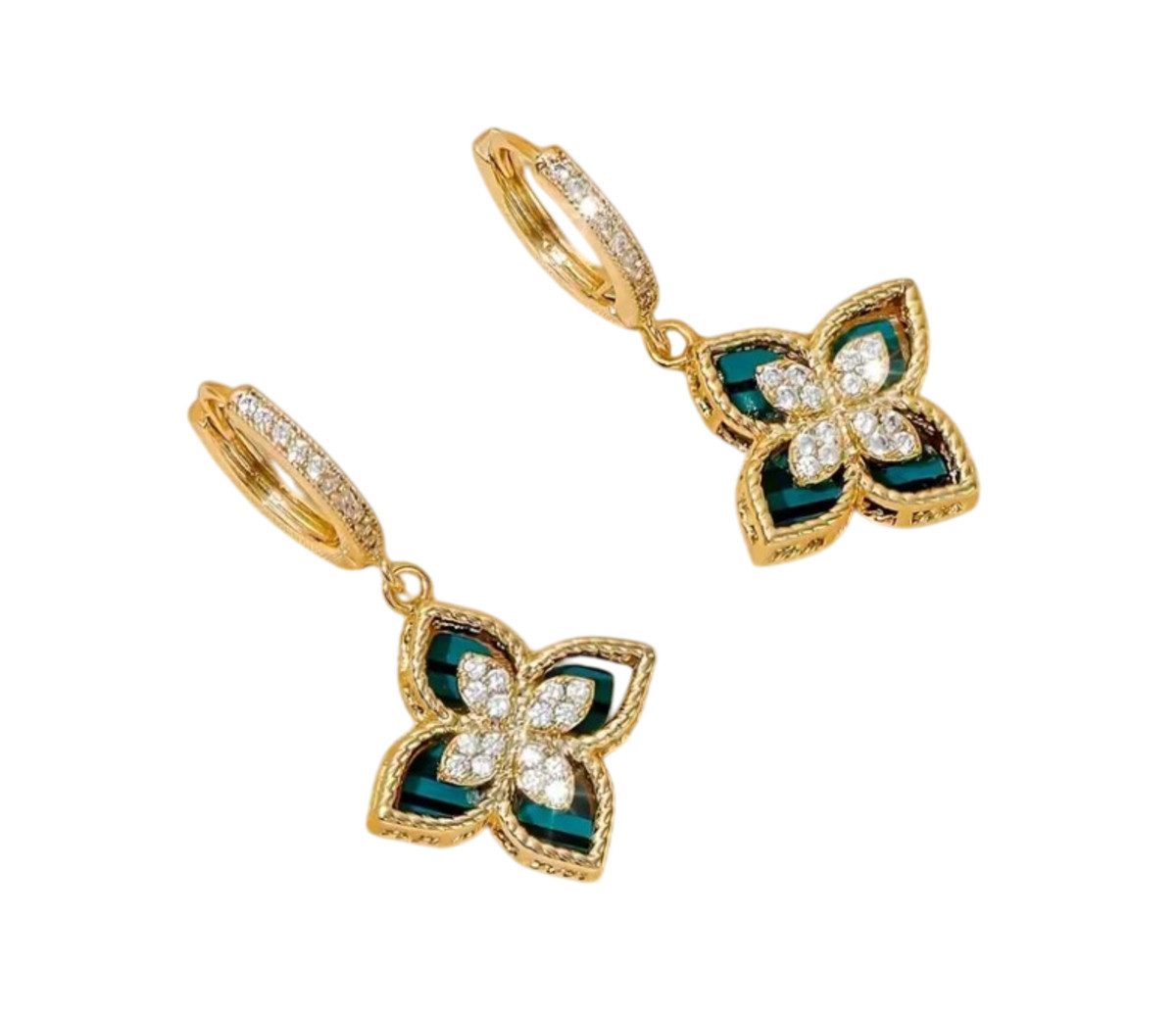 Paar Ohrhänger Design Kleeblatt Ohrring Zirkonia Gold Schmuck Accessoire Anhänger