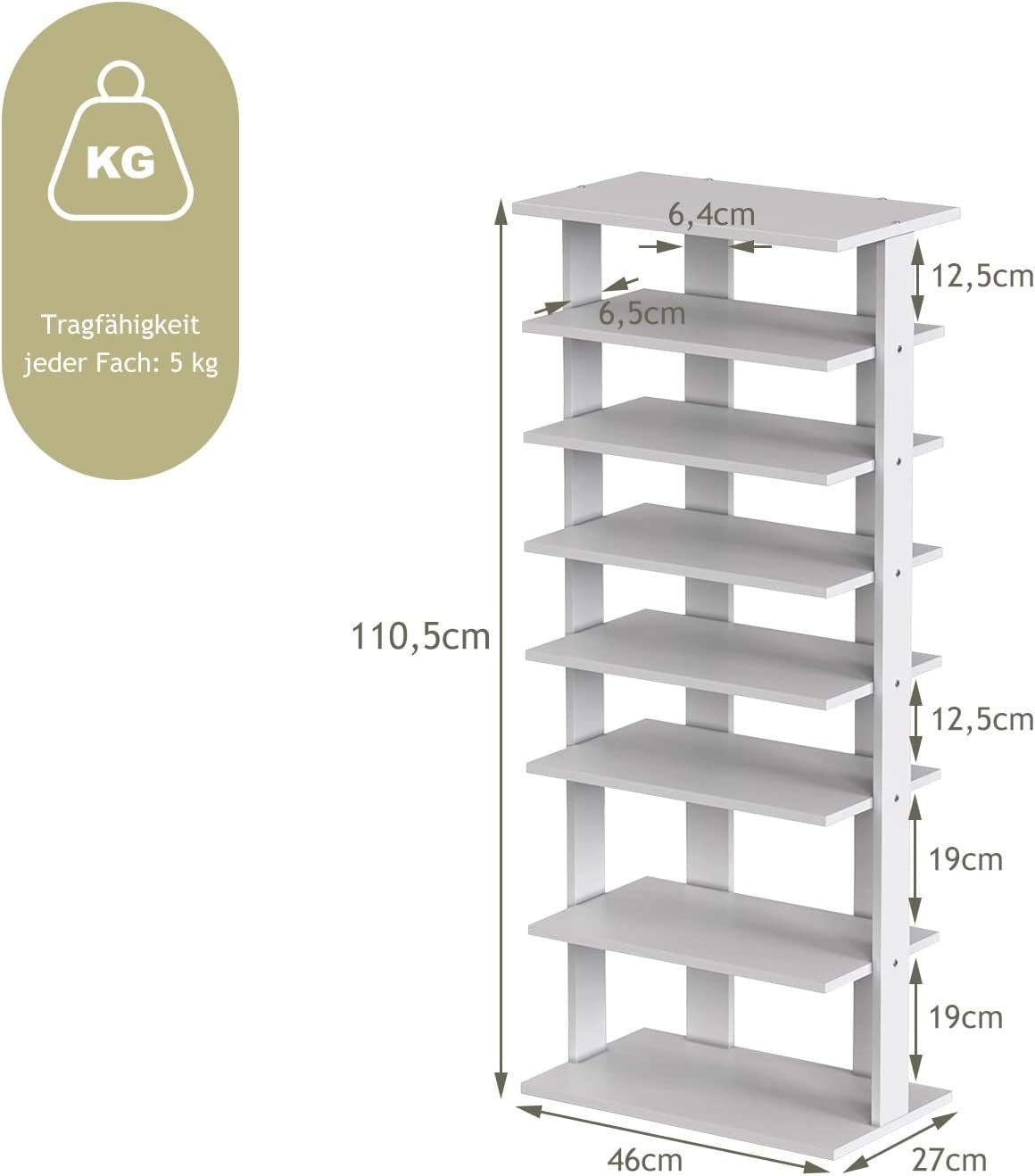 weiß 7 Schuhablage, mit Schuhregal KOMFOTTEU Ebenen