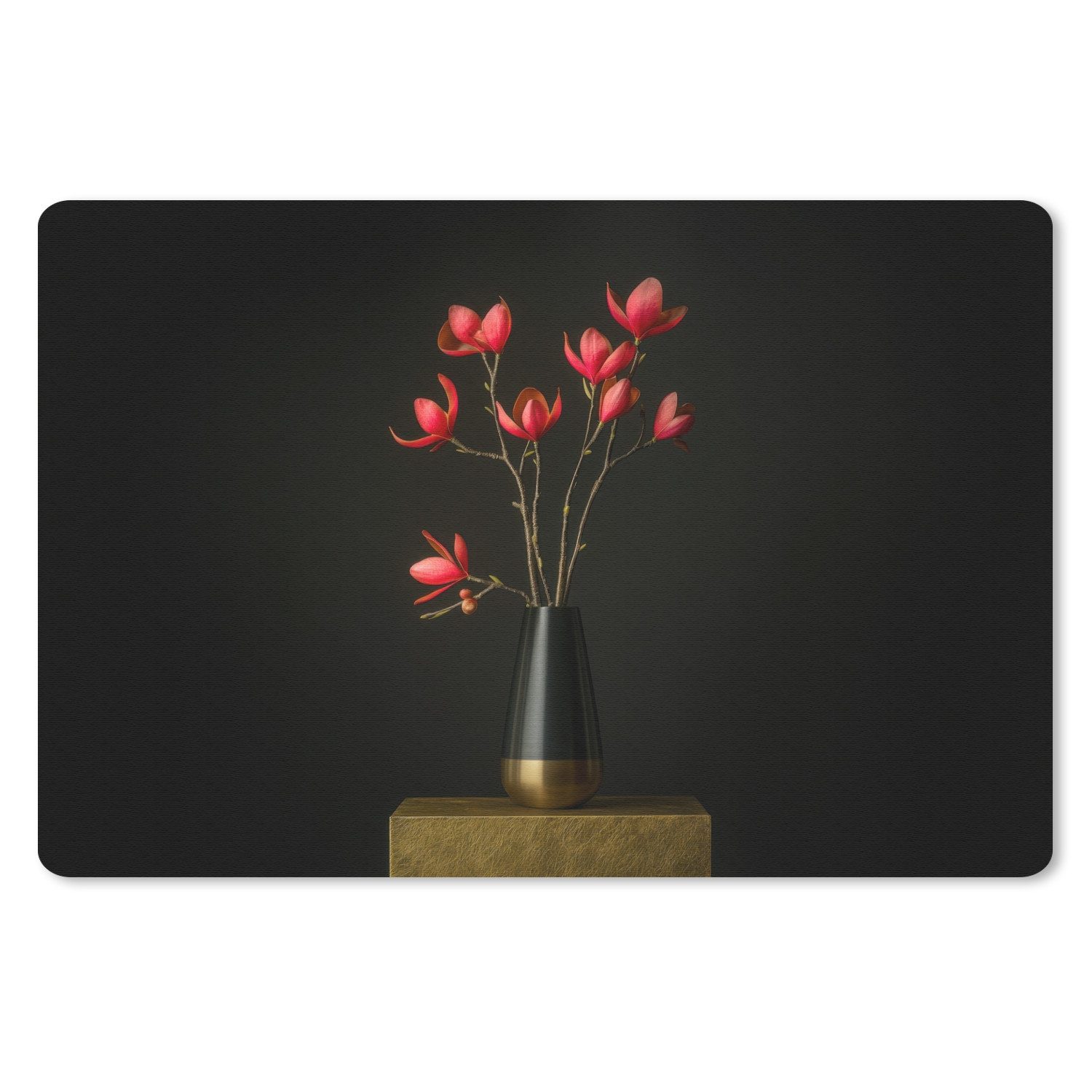 MuchoWow Mauspad Rot - Blumen - Vase (1-St), Mouse pad Klein, Gaming Deko, PC Zubehör, 27x18 cm