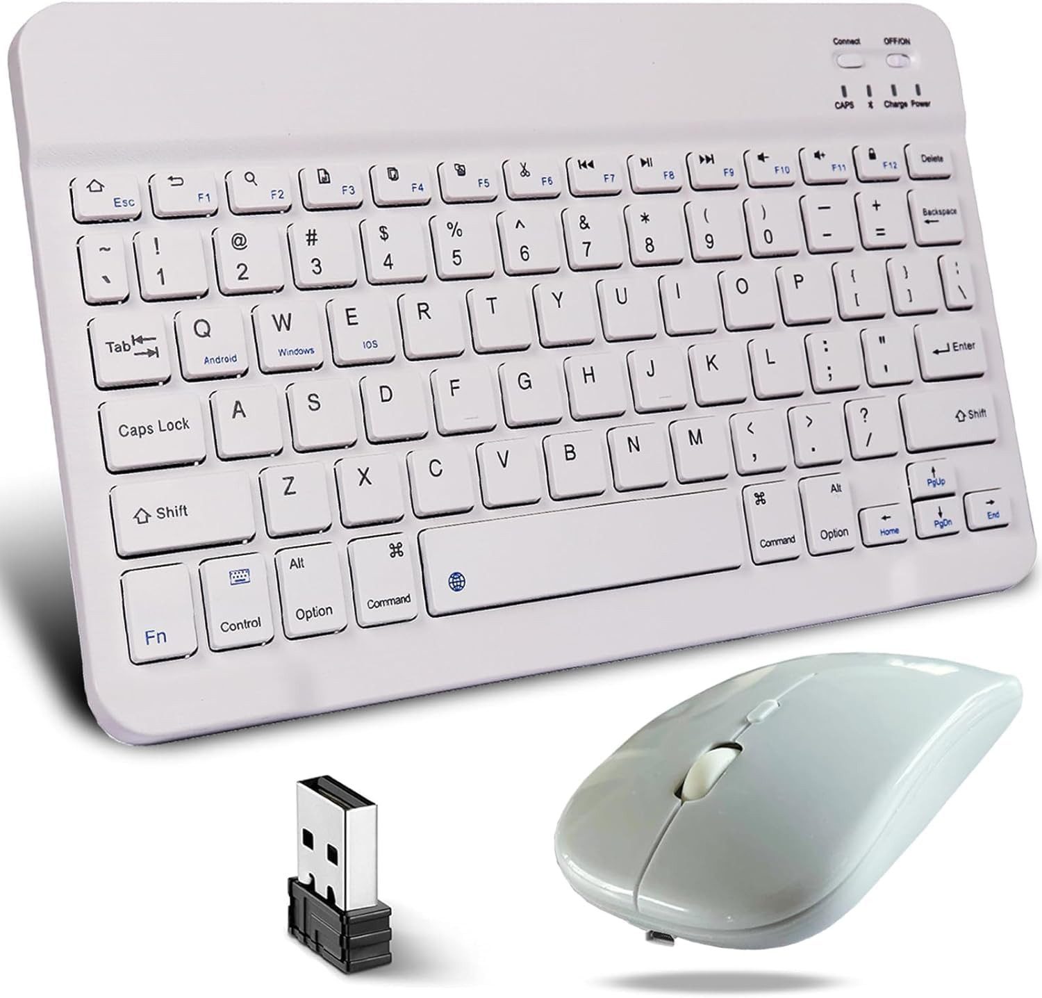 KeautFair Tragbares kabelloses Bluetooth 2,4 G Tastatur- und Maus-Set, Dual AZERTY FR Layout wiederaufladbar leise 1200 DPI Reisen