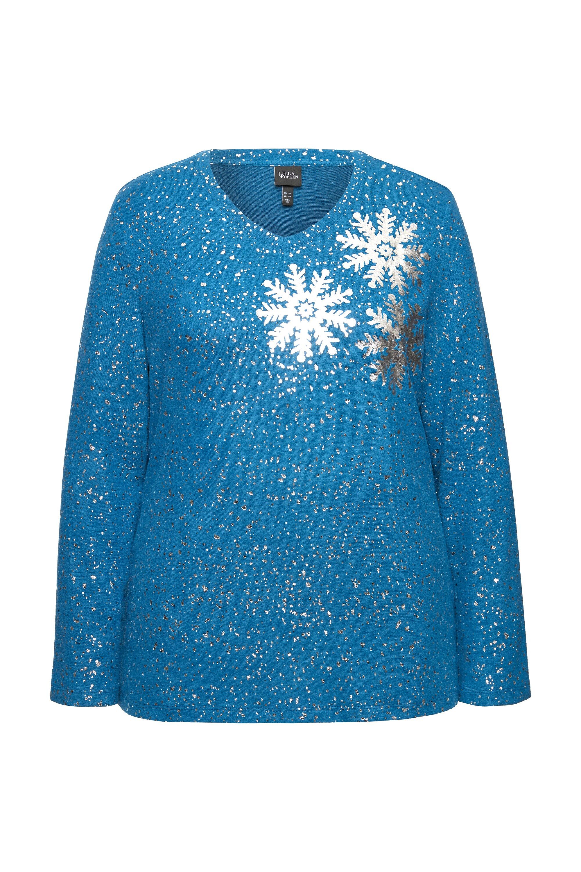 Ulla Popken Sweatshirt Sweatshirt Schneeflocken V-Ausschnitt Langarm günstig online kaufen