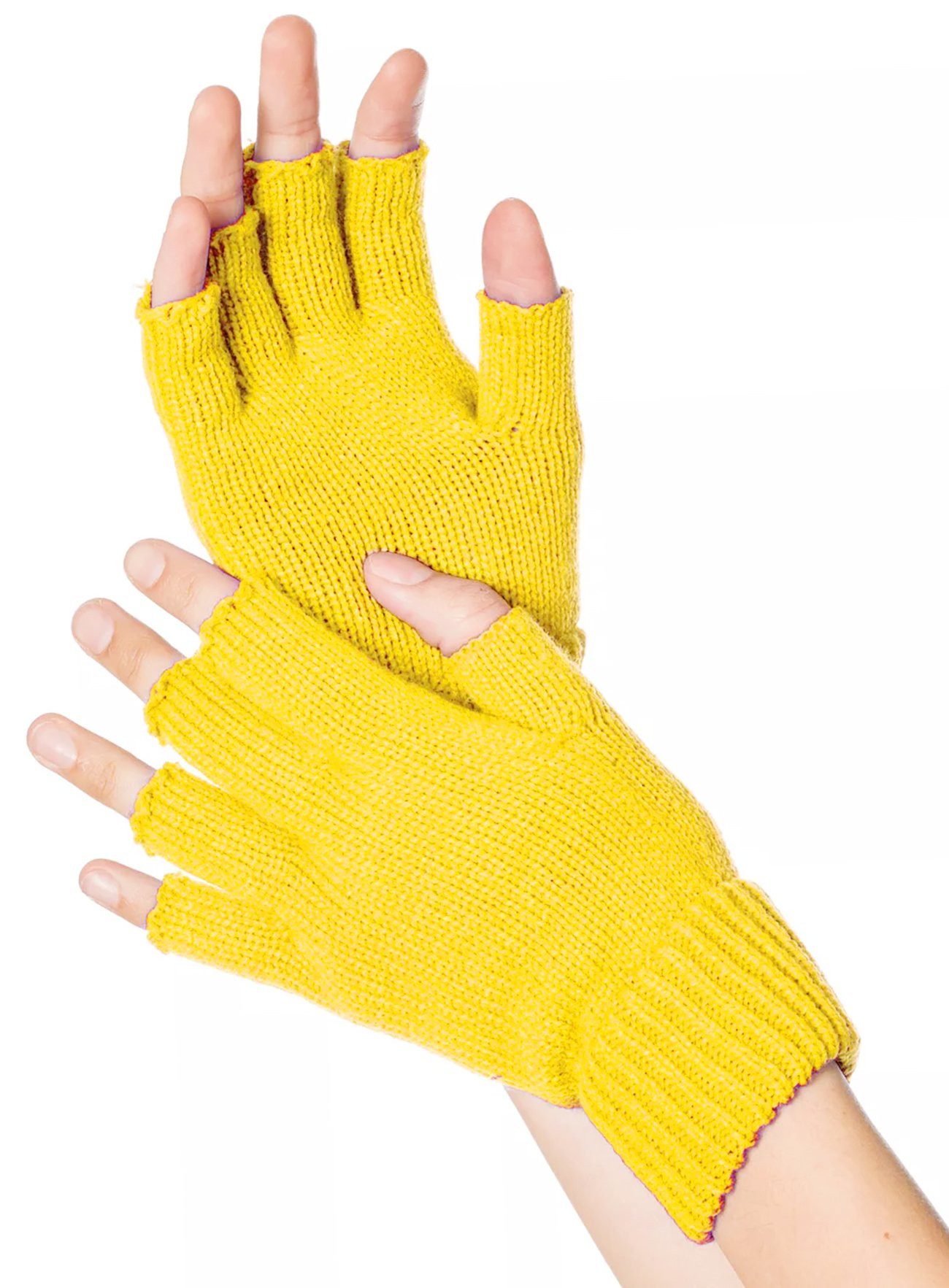 Metamorph Kostüm Fingerlose Strickhandschuhe gelb, Mit Fingerspitzengefühl für 80er Jahre Outfits - oder dem Alltag in