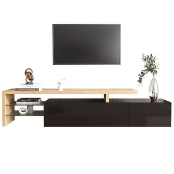 Fine Life Pro TV-Schrank Modernes TV-Schrank mit hochwertiger (Elegantes Design in Schwarz Holzfinish) Glasböden-Optik und integrierter LED-Beleuchtung –