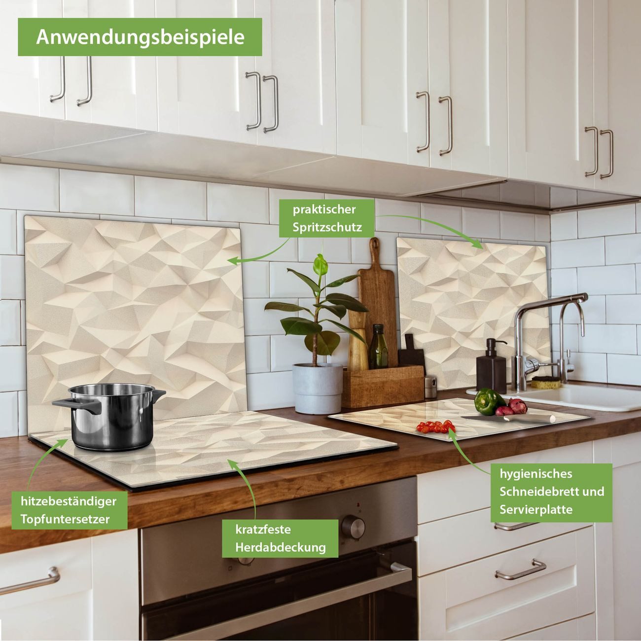 banjado Herd-Abdeckplatte einteilig aus Glas mit Motiv Steinwand 2, (gehärtet, 1 tlg., inkl. selbstklebende Gummifüßchen)