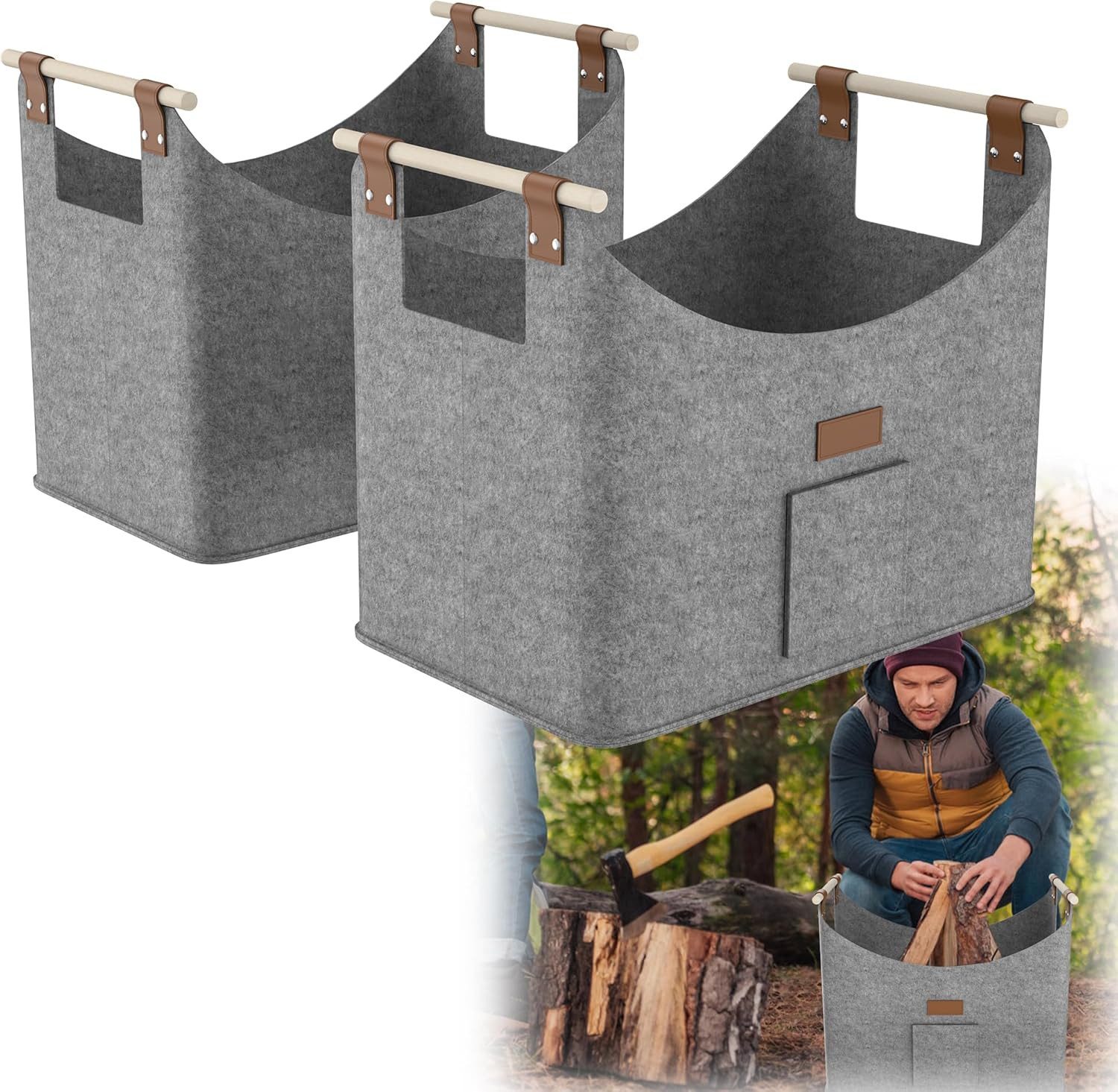 FIVMEN Kaminholzkorb Brennholzkorb Filzkorb 2 Stück Holzkorb Kaminholz (mit Griff Feuerholzkorb für Feuer Brennholz)