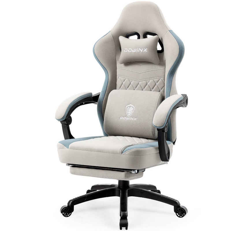 Dowinx Gaming-Stuhl Stoff-Massage-Gaming-Stuhl mit Fußstütze, ergonomisches Design, Gamer-Stuhl, maximale Belastbarkeit 160kg, Grau