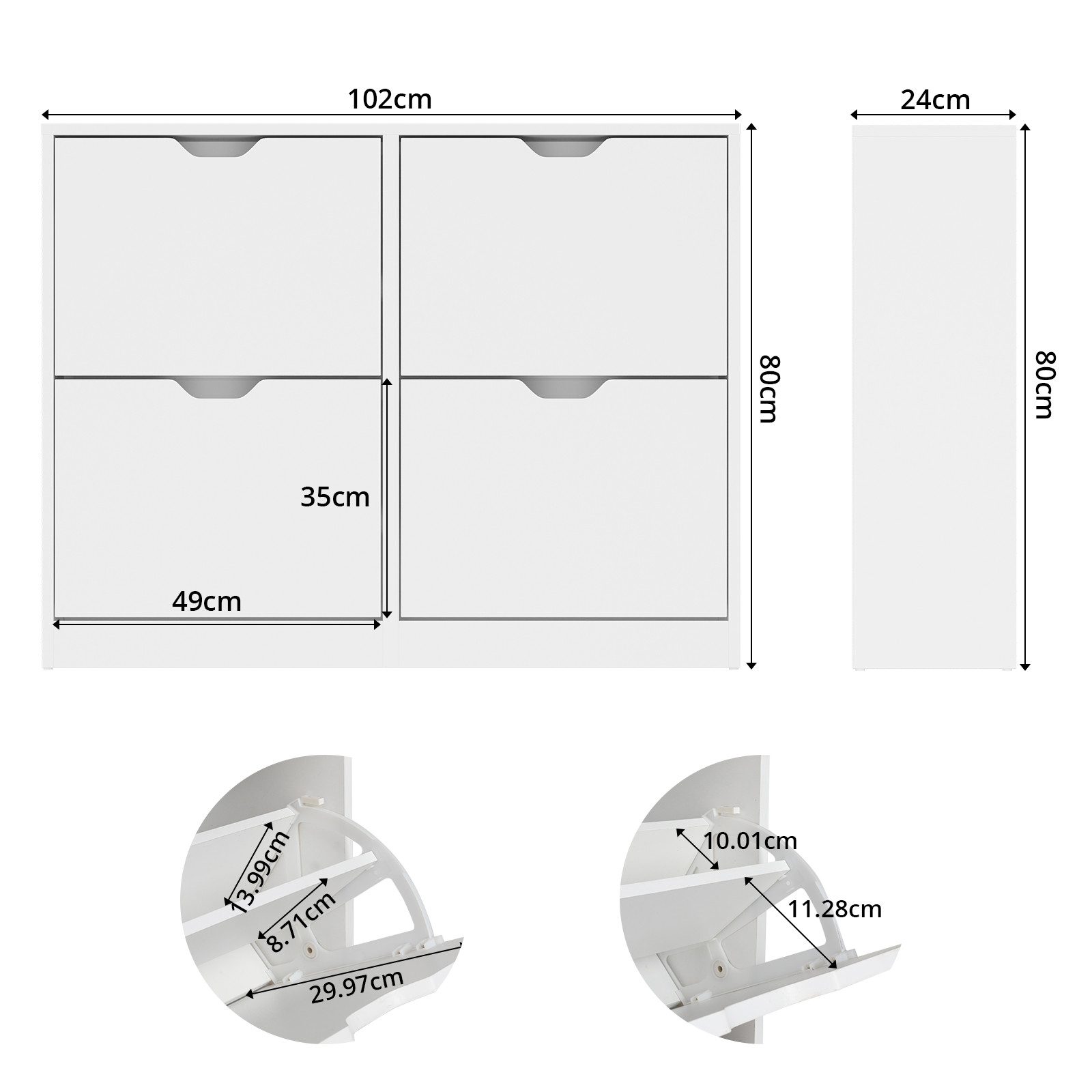 VOWNER Schuhschrank mit 4 Klappen, schmaler Schuhregal