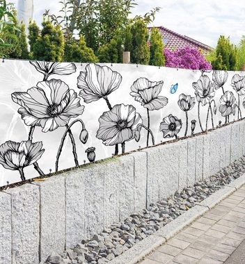 MyMaxxi Sichtschutzzaunmatten Zaunbanner Wunderland Blumen grau Sichtschutz Garten Zaun